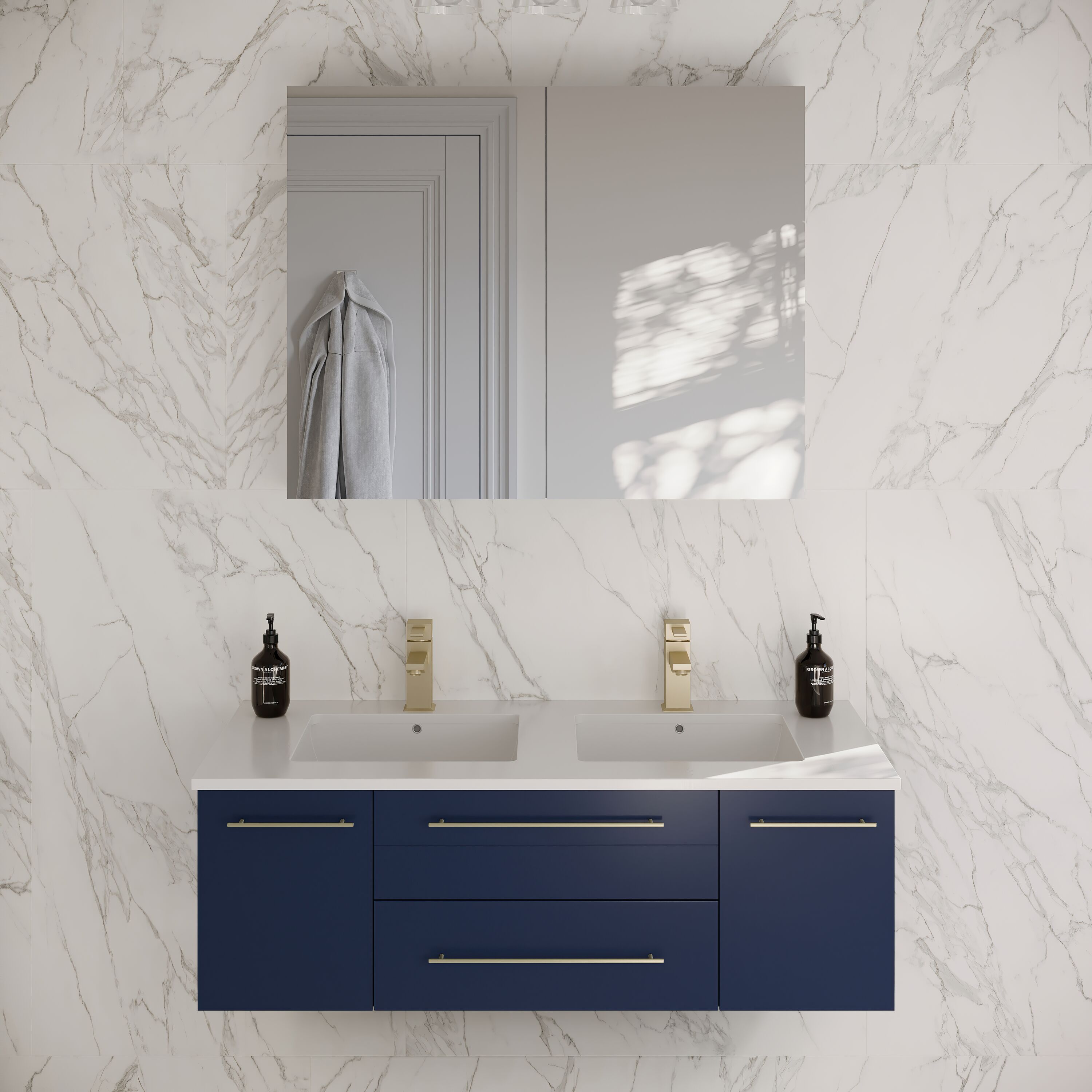 Fresca FVN6148RBL-UNS-D Lucera 48-in Royal Blue Undermount Double sink Floating Bathroom Vanity with White Quartz Top