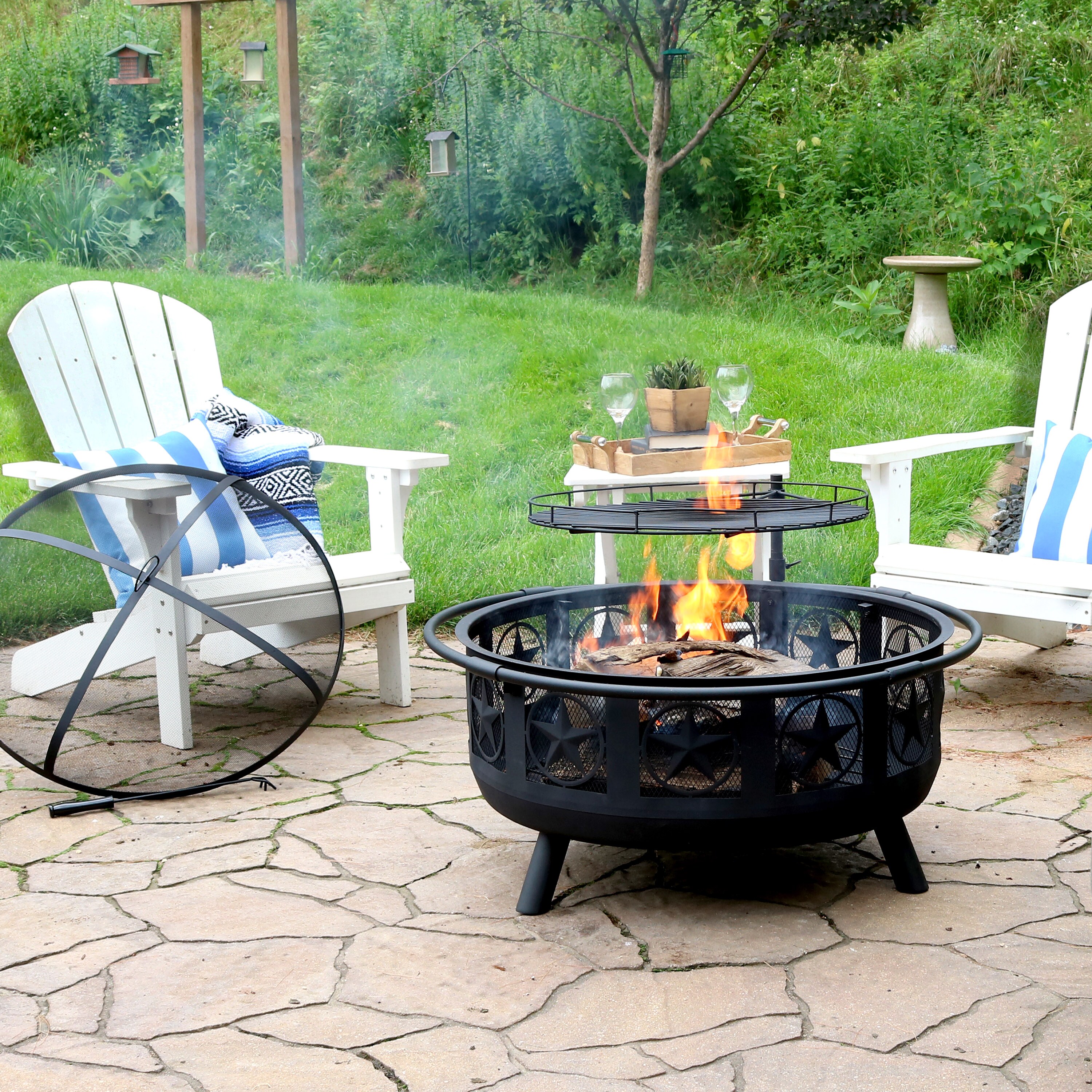 Black Steel Wood Burning Fire Pit, Frontgate Fire Pit Screen