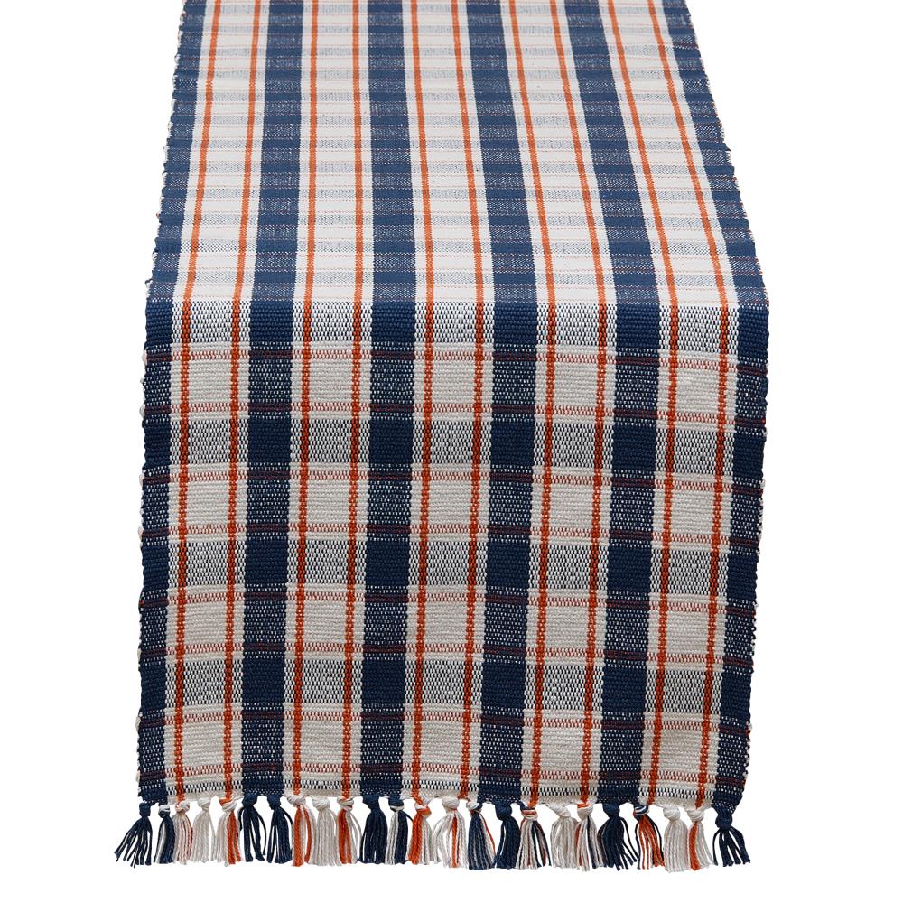 DII Autumn Farmhouse Plaid 72 Table Runner Blue Plaid