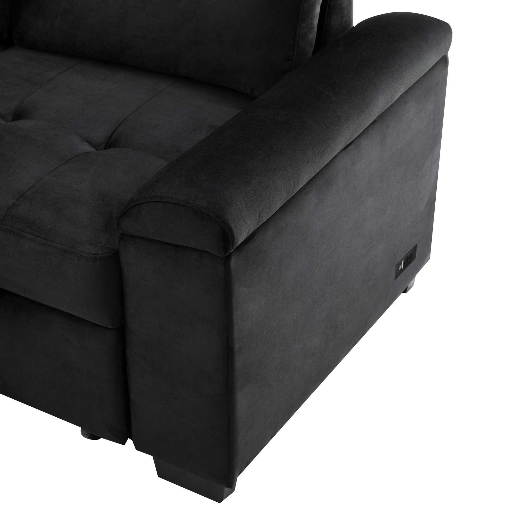 Clihome Sleeper Sectional Sofa Modern 3-Piece Velvet Black Living Room ...