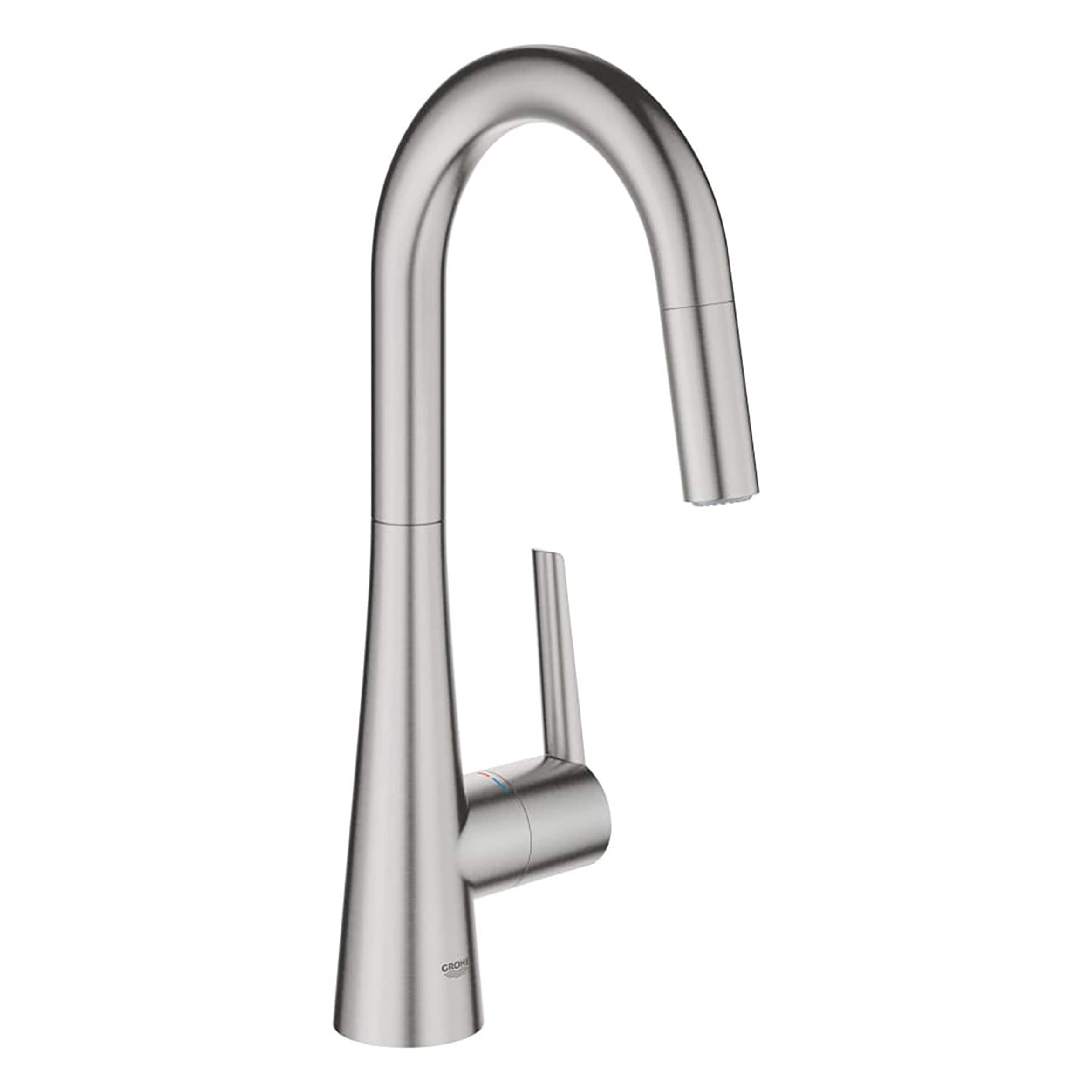 GROHE 32283DC3 Zedra SuperSteel Single Handle Deck-mount Bar and Prep Kitchen Faucet with Sprayer