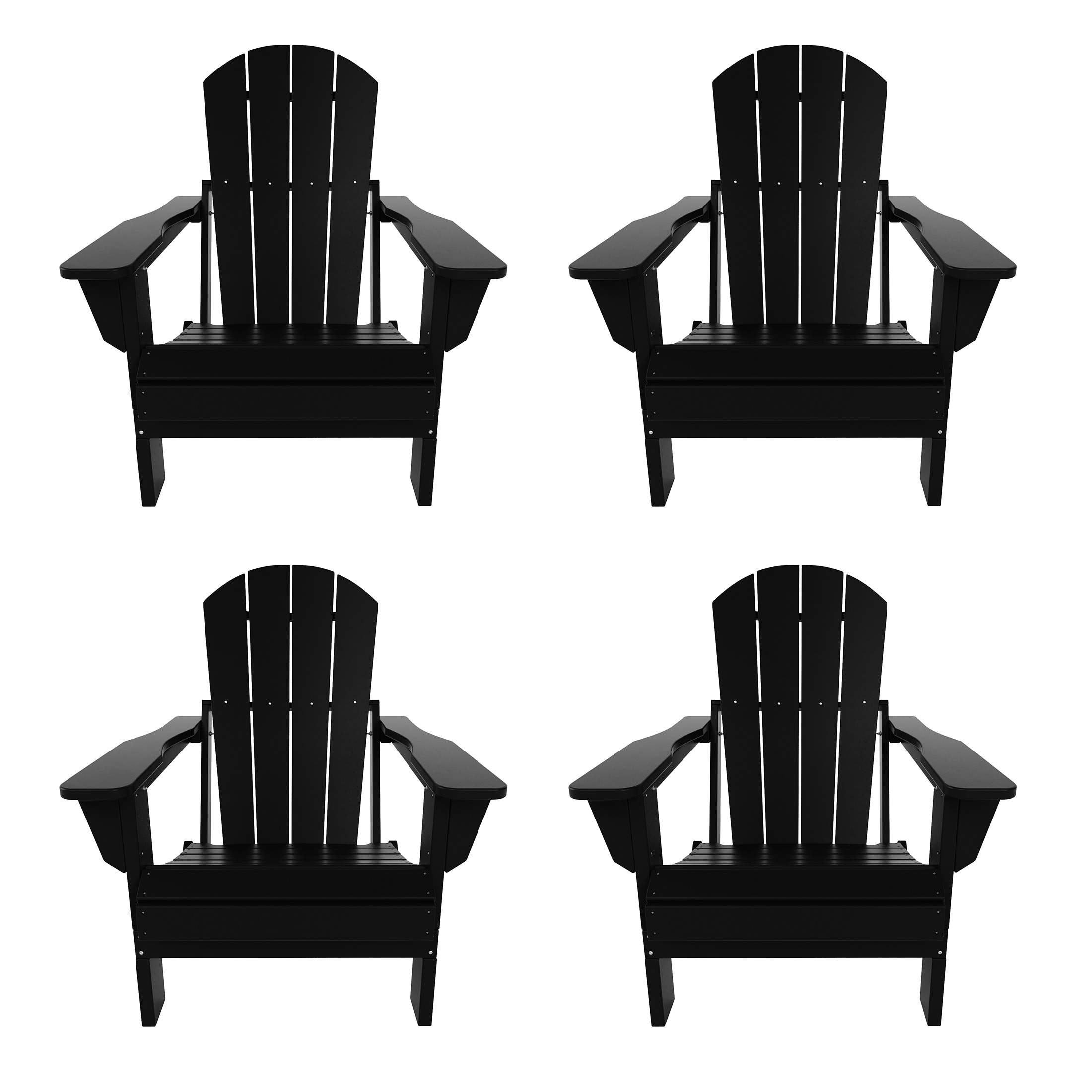 Westin Furniture 2001010-4 Laguna Set of 4 Black HDPE Frame Stationary Adirondack Chair with Slat Seat