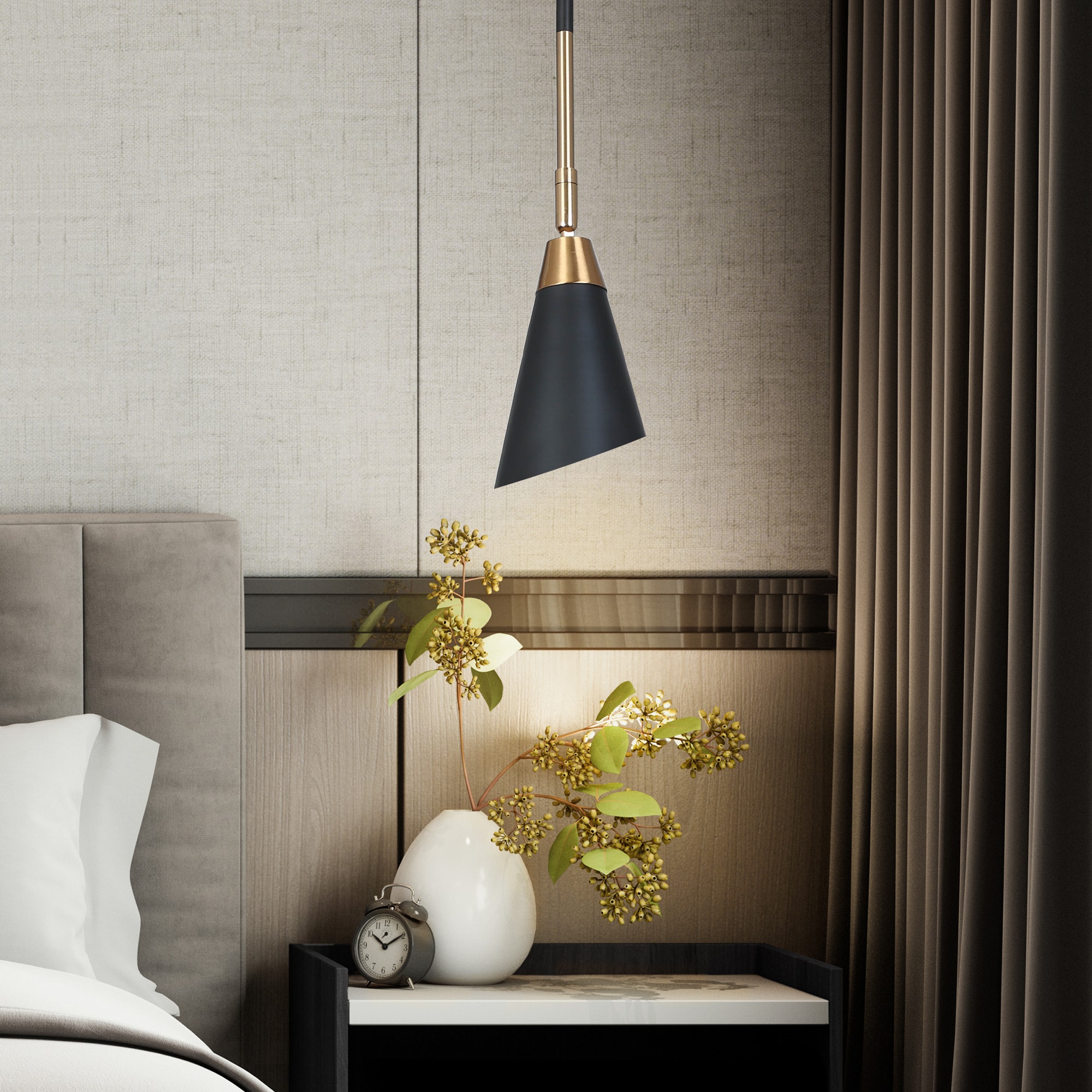 ZEVNI L3Q2IFZIW4381SI7 Kenon Modern Black and Brass Pendant Light Fixtures Industrial Cone Mini Hanging Kitchen island light