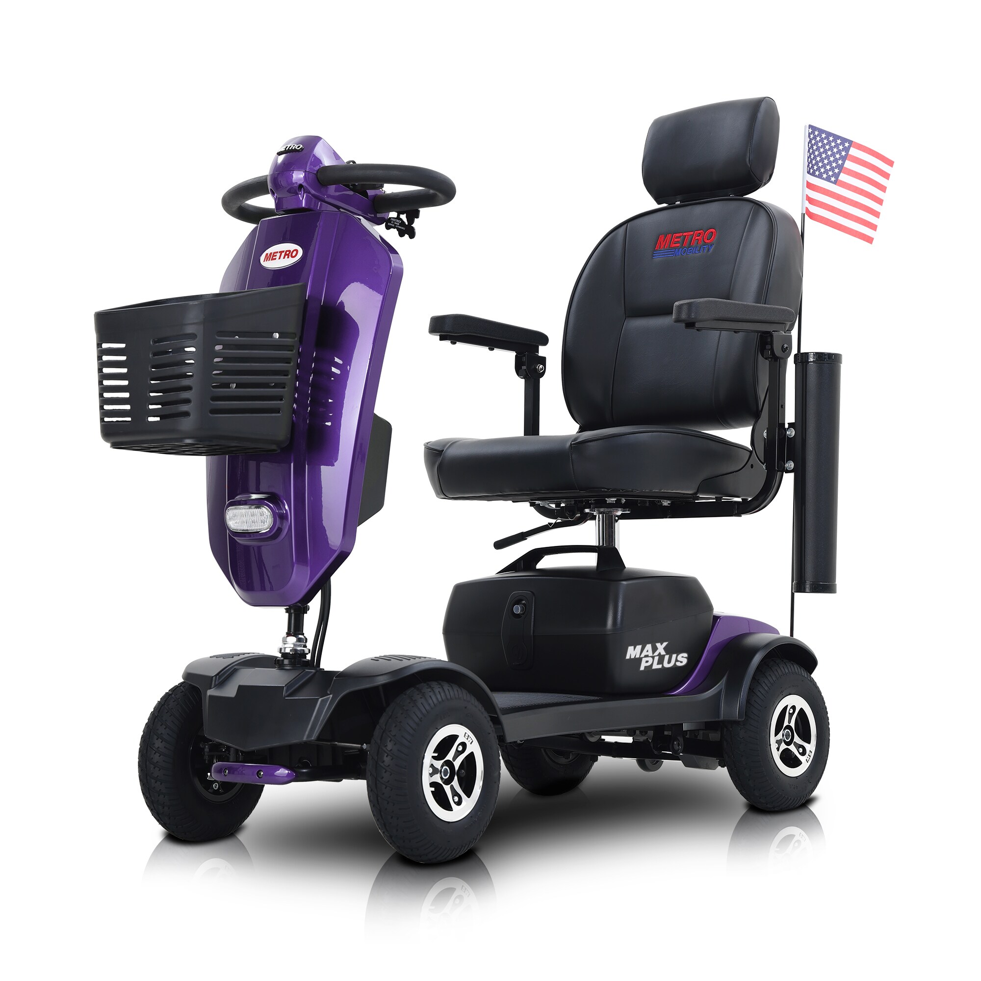 Xspracer ML-MAX0012 Max Plus Purple 4 Wheels Outdoor Compact Mobility Scooter with 2pcs 20ah Lead Acid Battery, 16-mile, Cuo Holders Usb Charger Port