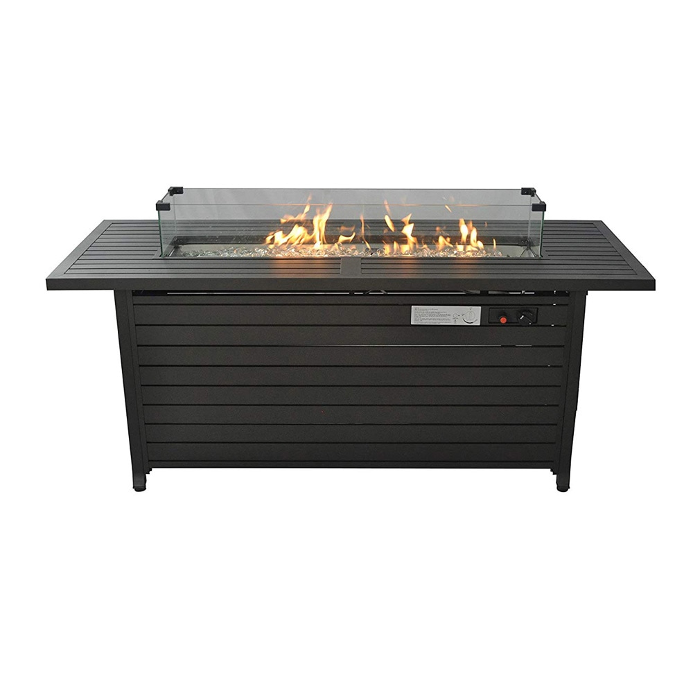 21.3-in W Black Aluminum Rectangle Tabletop Propane Gas Fire Pit Table | - Sunrinx MG56-30-FP