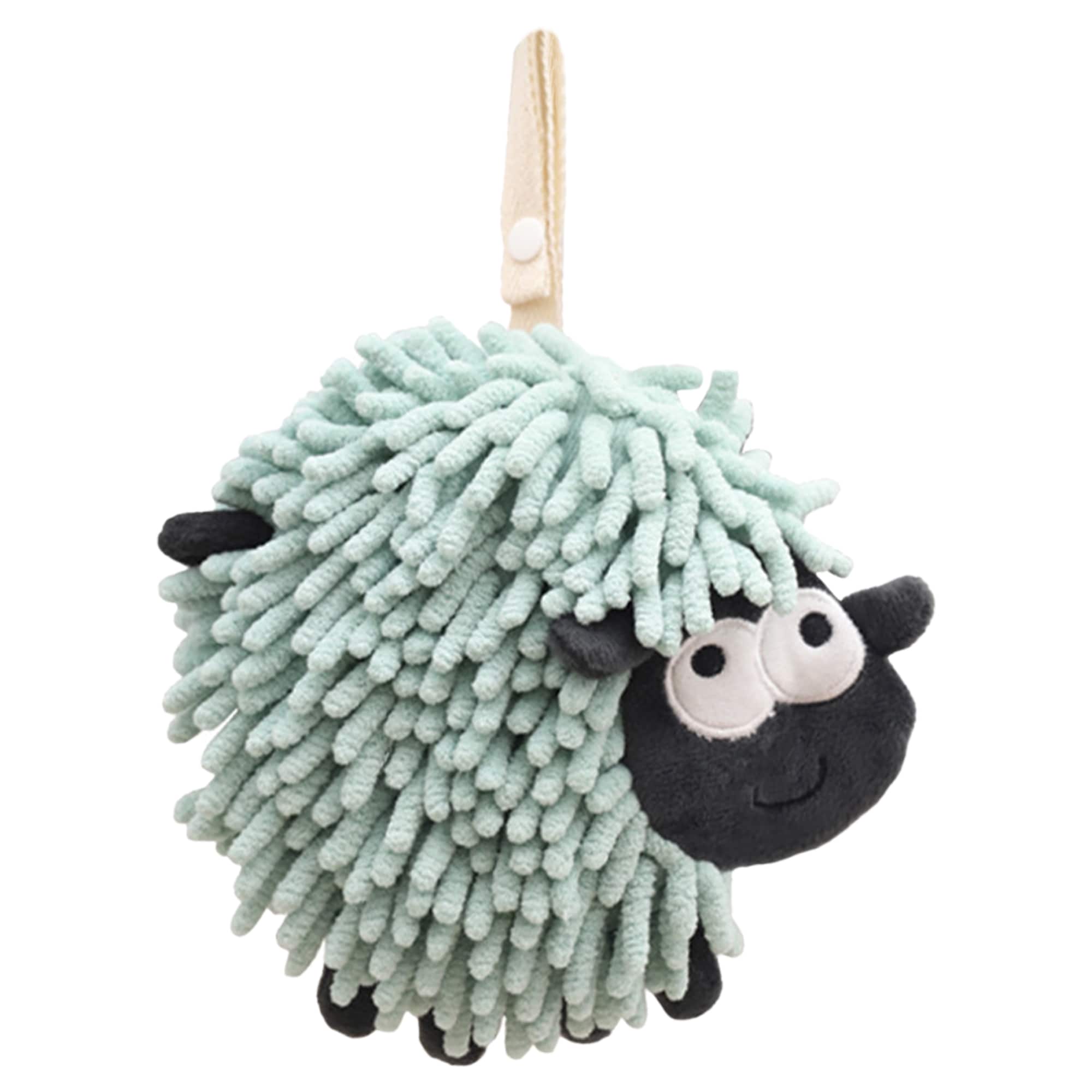 Unique Bargains 1pc Chenille Hand Towels with Hanging Loop Funny Bathroom Hand Towel in Sheep Shape Absorbent Fast Drying Towels 7Inch x 7Inch Green #S25120800UX6943