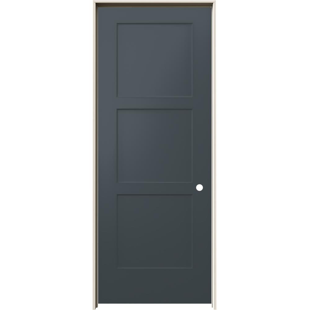 JELD-WEN LOWOLJW235301209 32-in x 80-in Steele Gray Hollow core 3-panel equal Left hand Smooth Prefinished Molded composite Flat Jamb Single Prehung Interior Door
