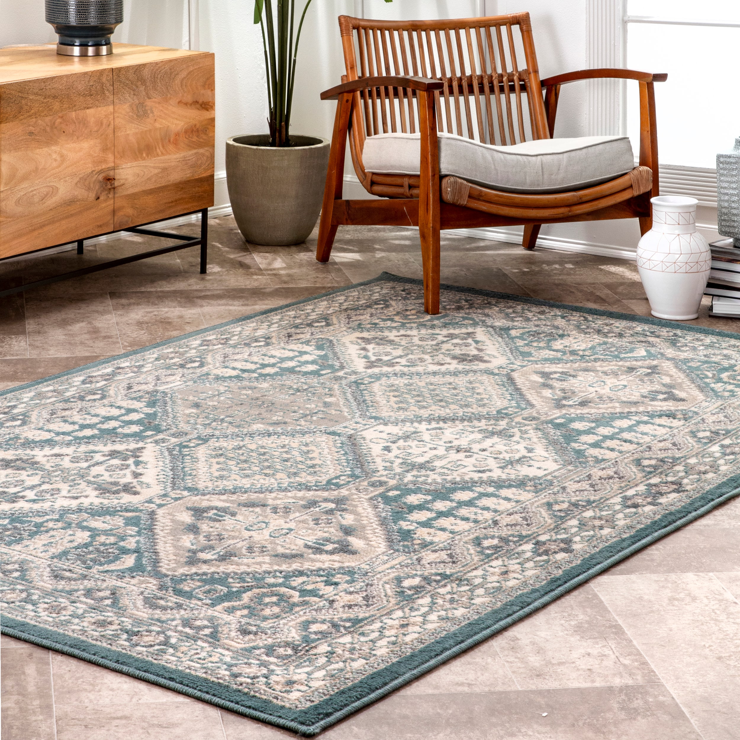 nuLOOM OWMN04C-6709 Manor 6 x 9 (ft) Loomed Polypropylene Blue Rectangular Indoor Tribal Vintage Area rug
