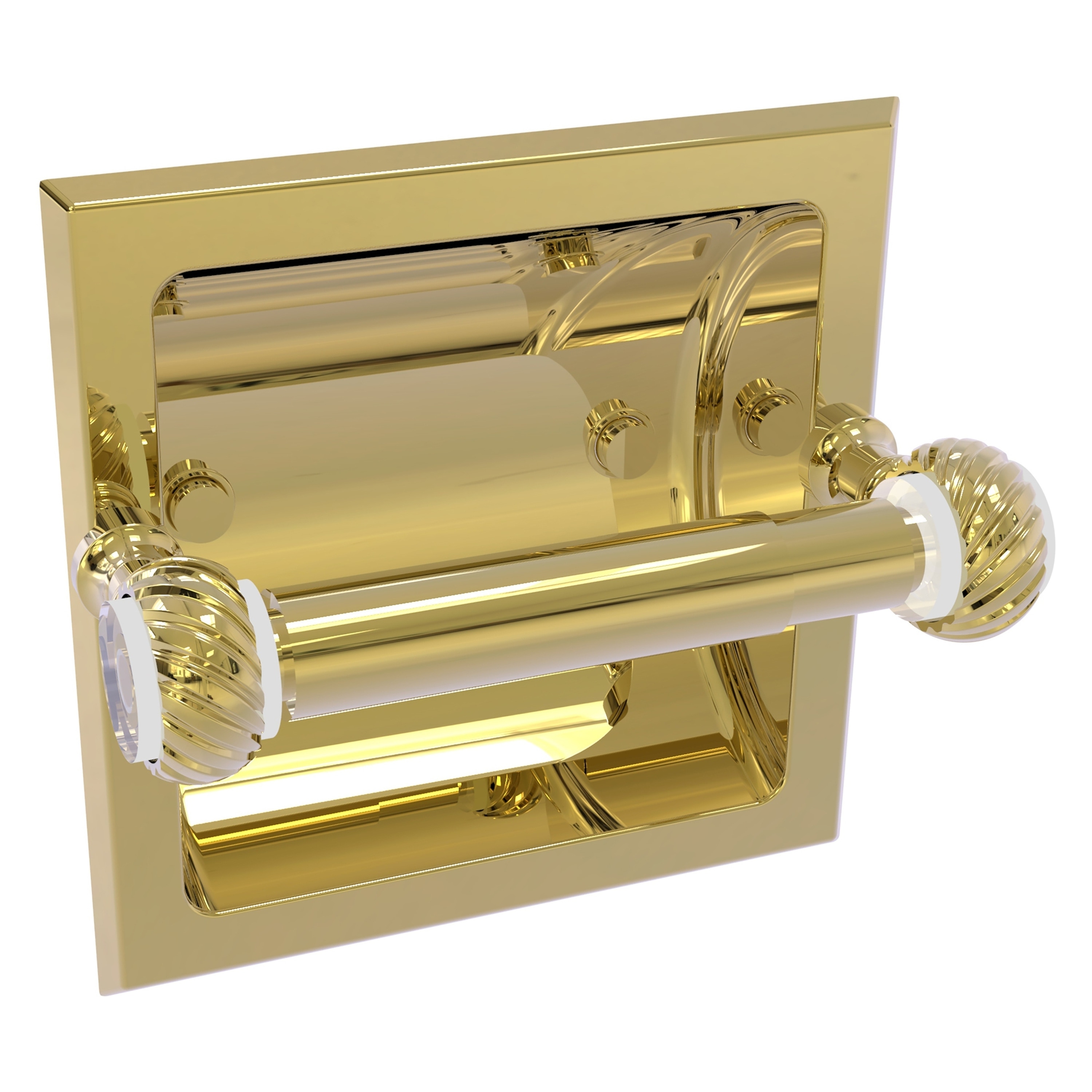 Allied Brass PG-24CT-UNL Pacific Grove Unlacquered Brass Recessed Double post Toilet Paper Holder 1 -Rolls with Storage