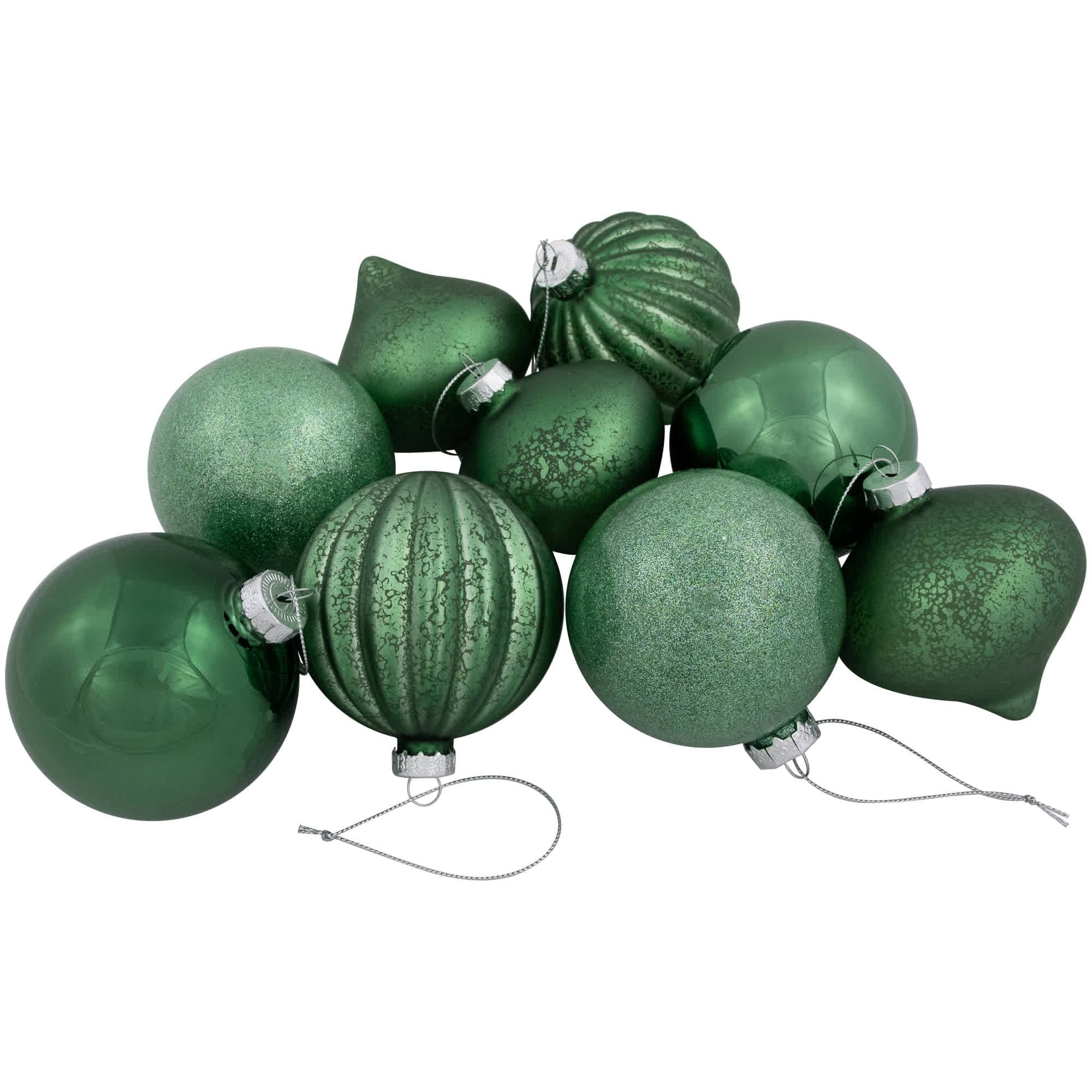 Northlight 3-Finish Glass Christmas Ball and Onion Ornaments - 3 inch (80mm) - Forest Green - 9ct
