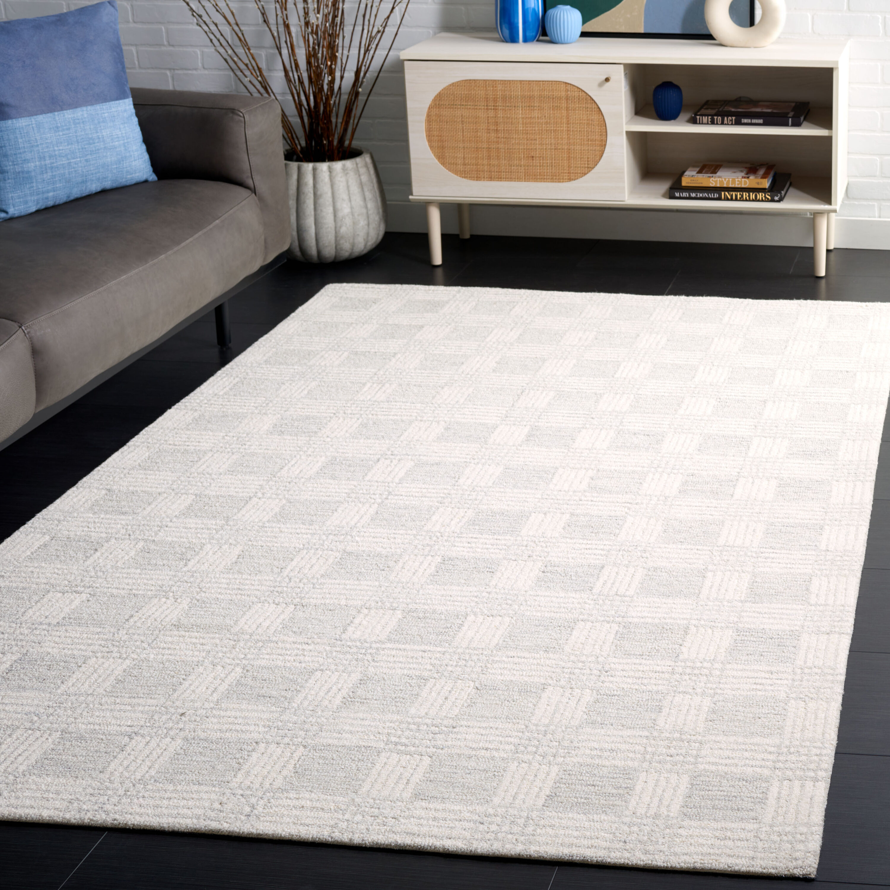  Ebony 358 Checkered Light Gray/Ivory Contemporary 5ft x 8ft Medium Rectangle Rug