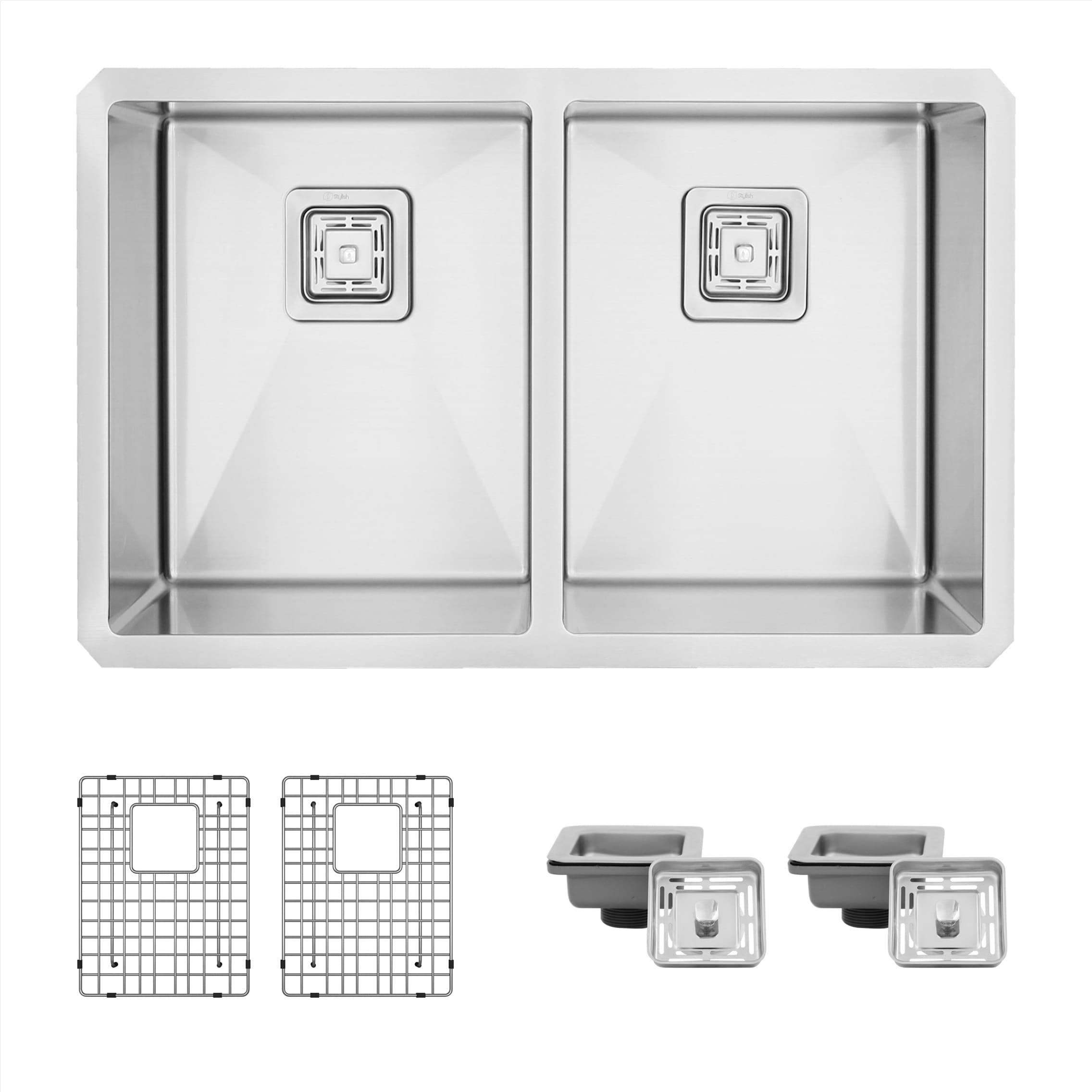 Stylish S-504XG1 Undermount 30-in x 18-in Stainless steel Double equal bowl 16 -Gauge Kitchen Sink