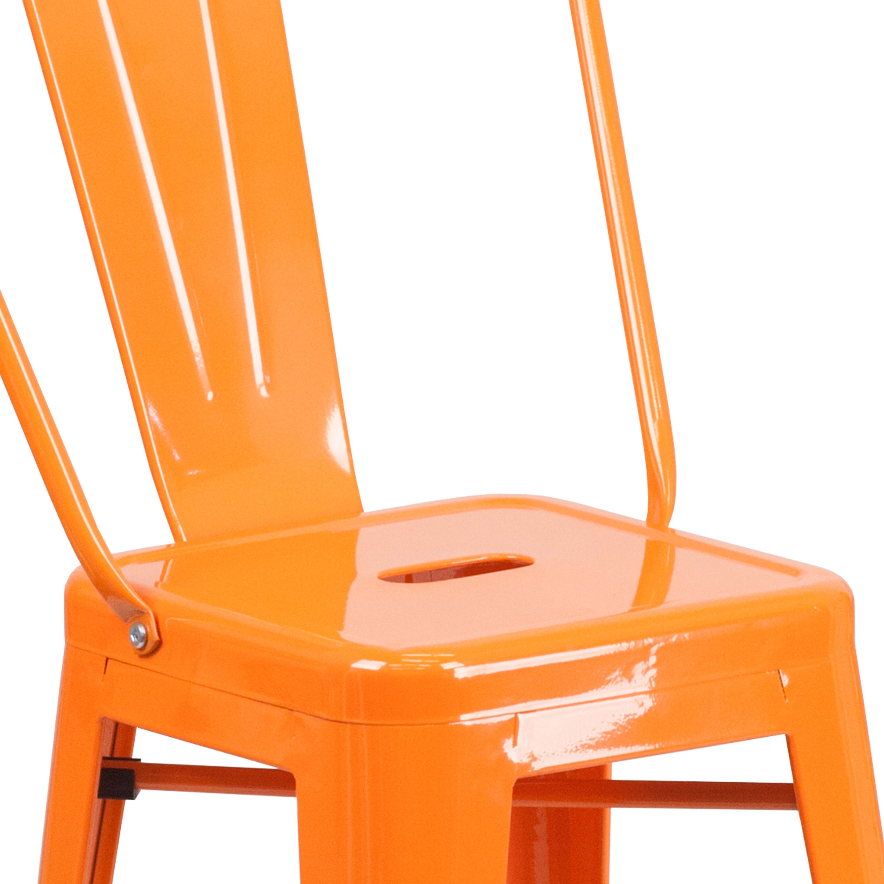 24" Orange Metal Indoor-Outdoor Counter Height Stool with Back
