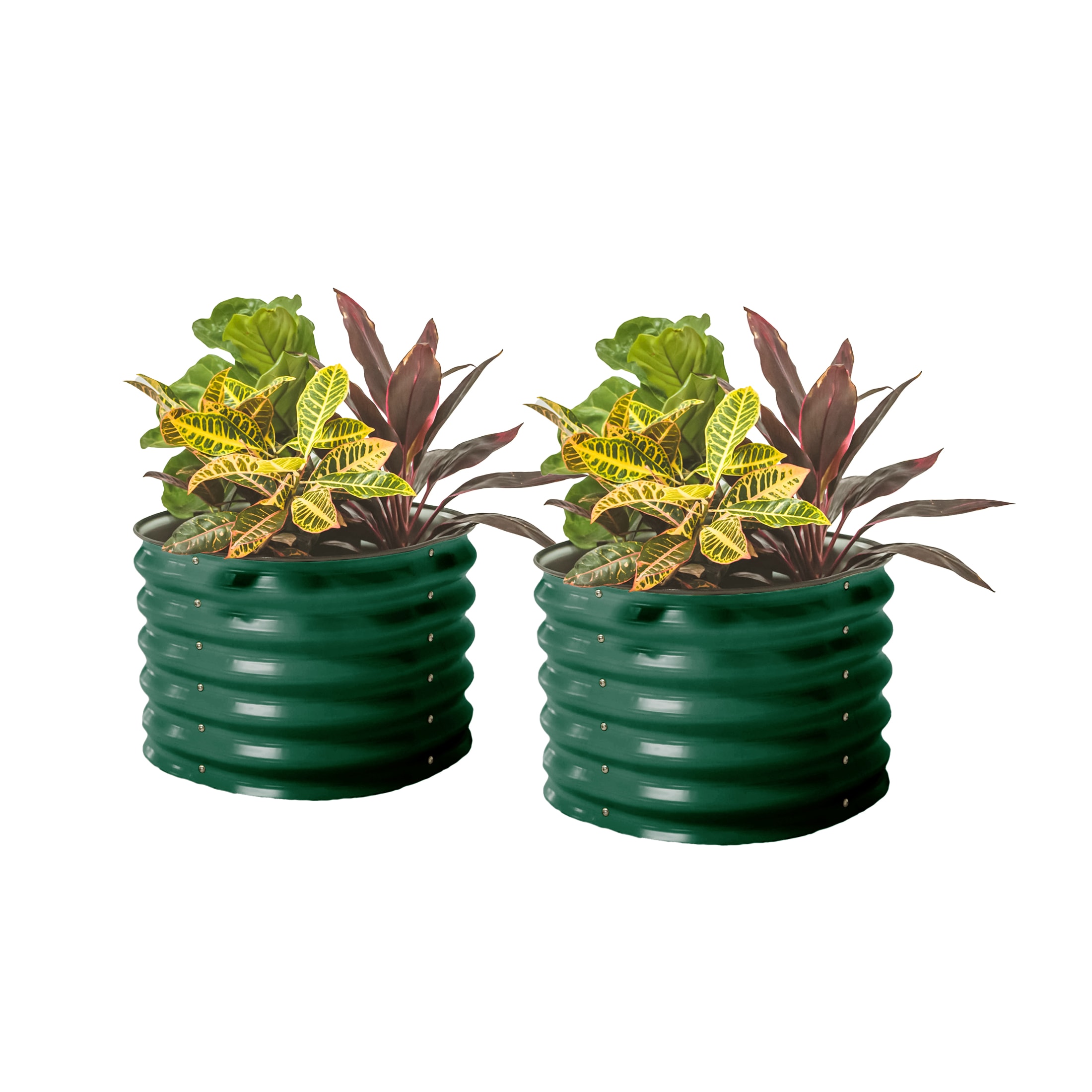 British Green 17" Tall Round Metal Outdoor Raised Garden Bed Set
