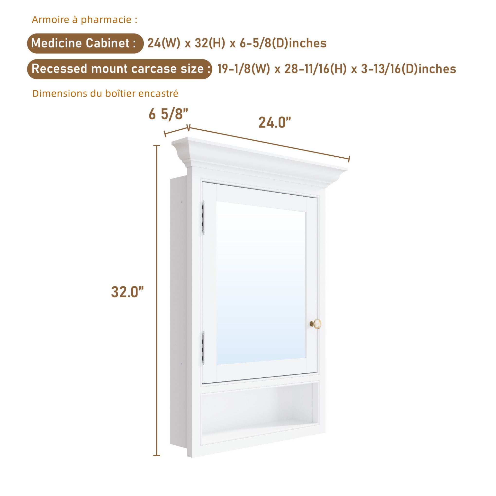 WELLFOR KA2432MCL-WT Bathroom-Medicine-Cabinets - View #11