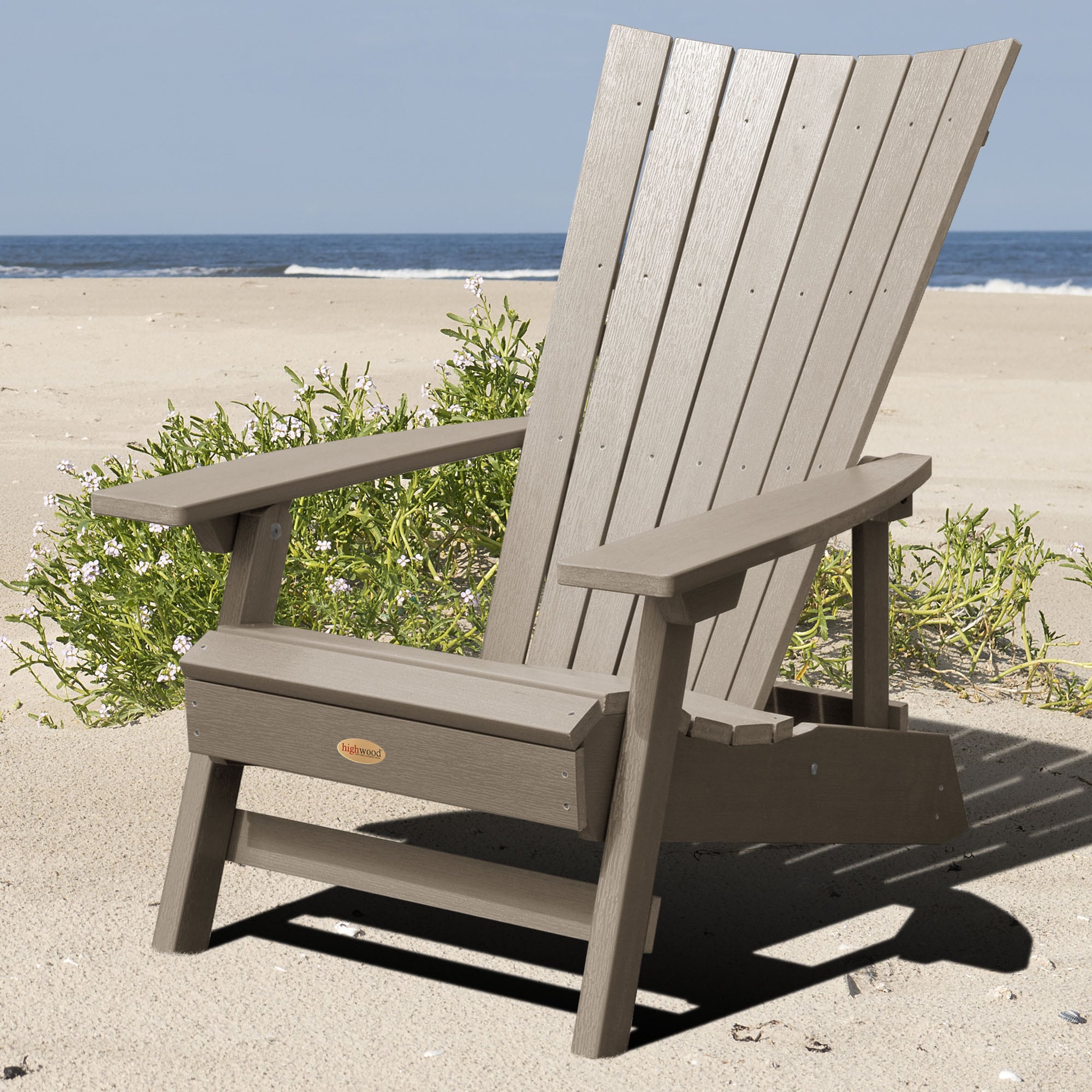 highwood AD-ADRID29A-WBR Manhattan Beach Woodland Brown Poly-lumber Frame Stationary Adirondack Chair with Slat Seat