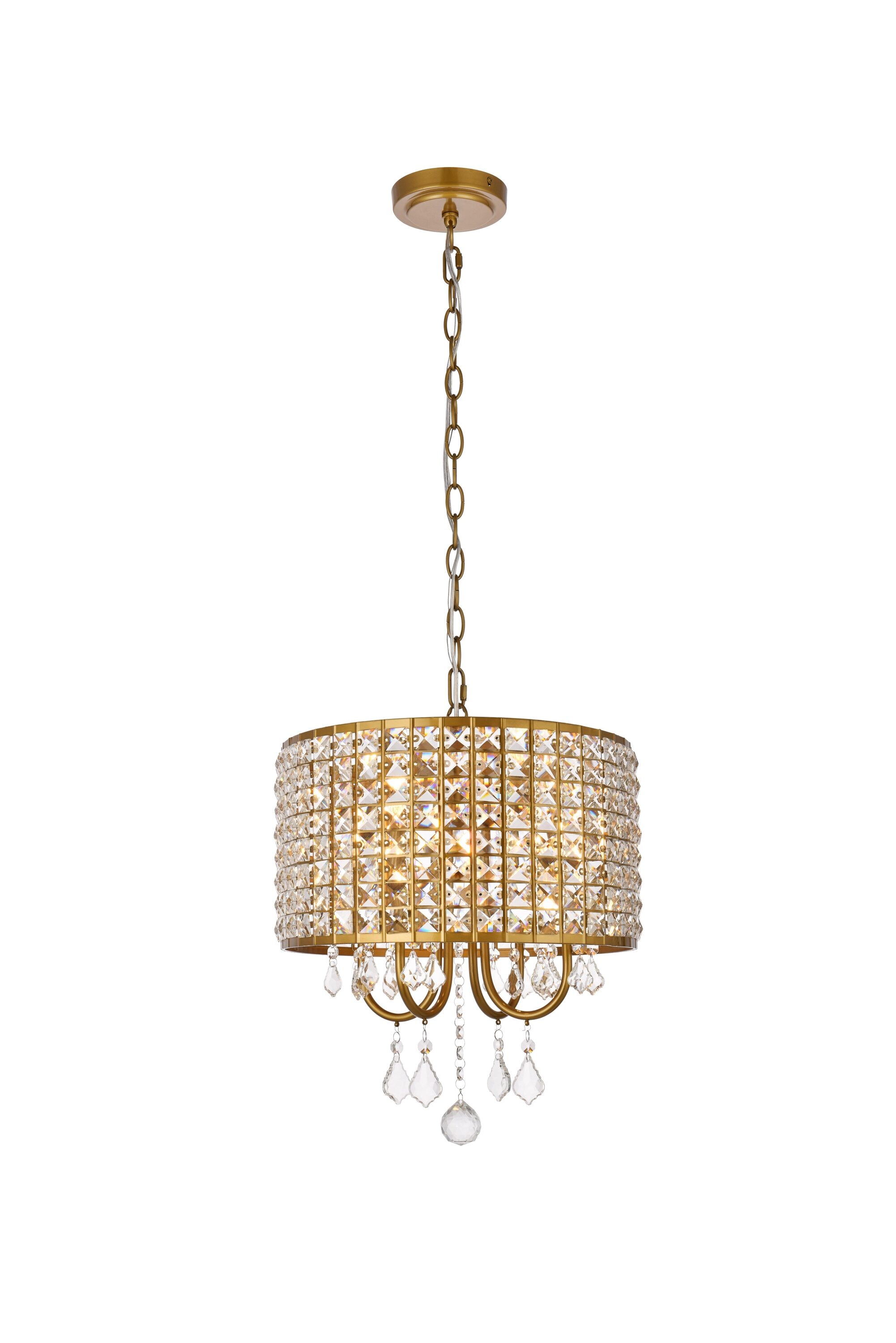 Elegant Brass and Crystal Lattice Drum Pendant Light