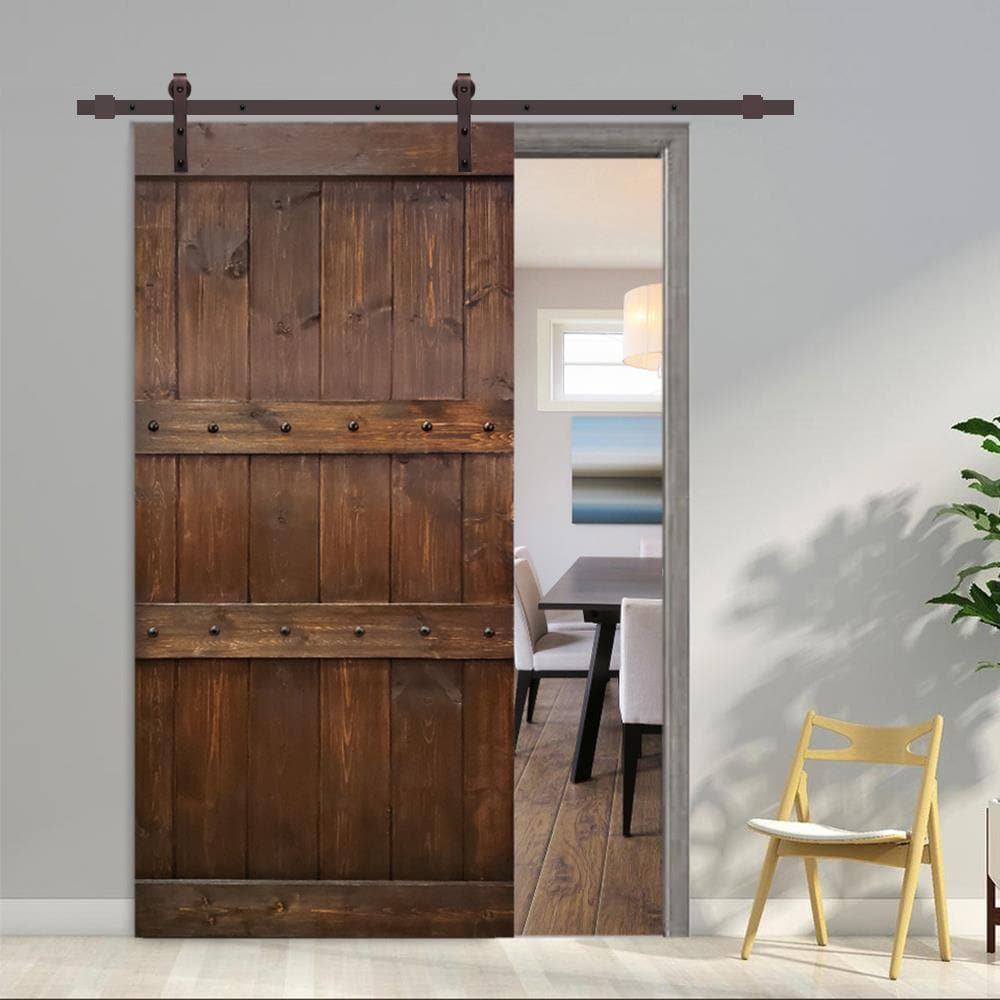 CALHOME 42-in x 84-in Brown Pine Wood Single Barn Door (Hardware ...