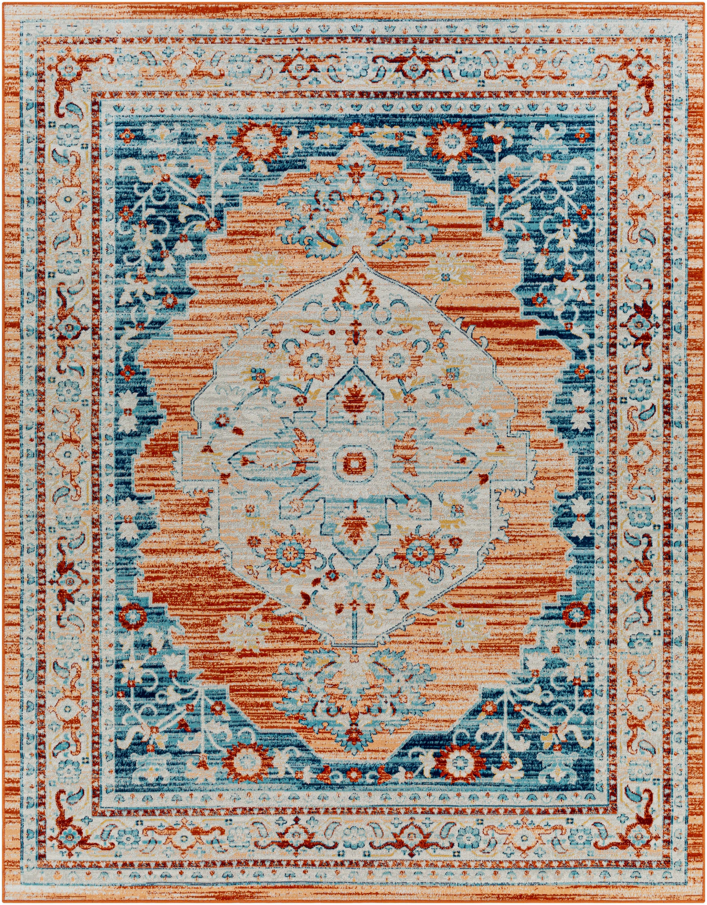 Artistic Weavers RDD2328-71010 Redondo beach 8 X 10 (ft) Orange/Dark Blue Indoor/Outdoor Medallion Oriental Area Rug
