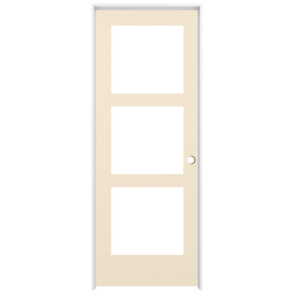 RELIABILT LO1370242 30-in x 80-in Cream-n-Sugar Solid core 3-panel square Frosted glass Left hand Smooth Prefinished Pine Wood Flat Jamb Single Prehung Interior Door