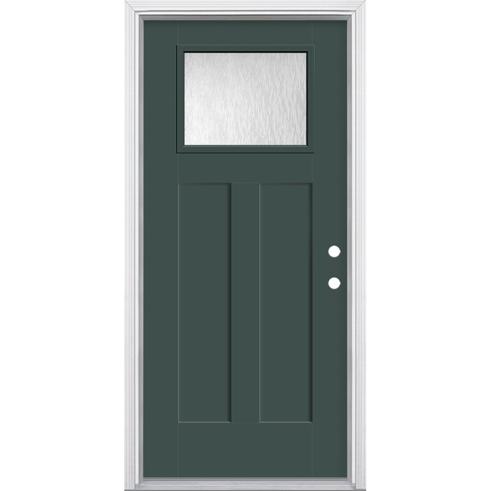 Masonite 627307 Chord Textured Glass 36-in x 80-in x 4-9/16-in Fiberglass Craftsman Left-hand inswing Evergreen Painted Prehung Front Door with Brickmould Insulating core