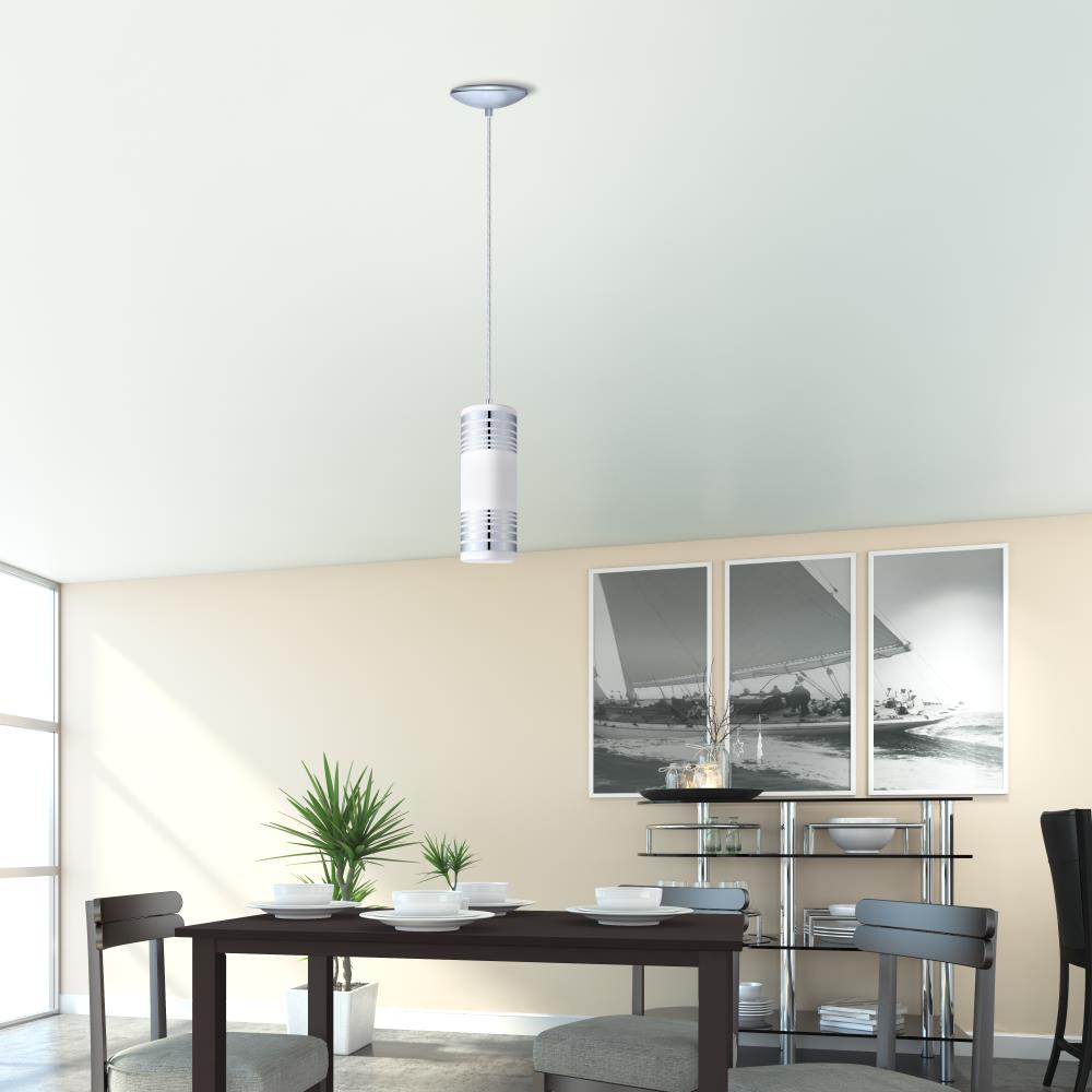 Eglo Bayman Chrome Moderncontemporary White Glass Cylinder Mini Hanging Pendant Light In The 6084