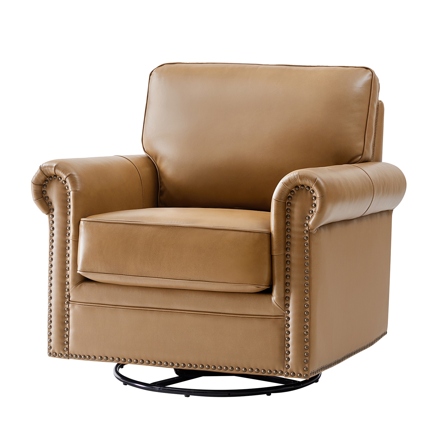 14 Karat Home - Higinio 34.5-in W Casual CAMEL Leather Accent Armchair