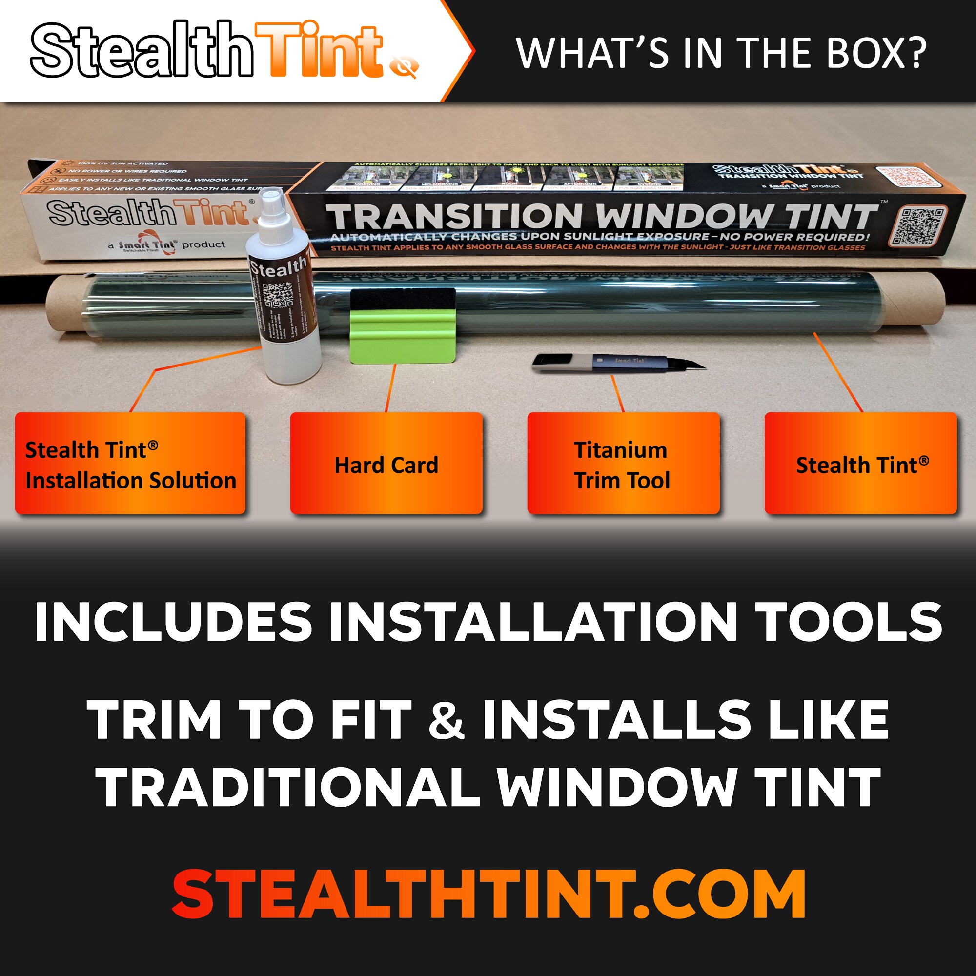 Stealth Tint Transition Window Tint 36in x 60in Transition Window