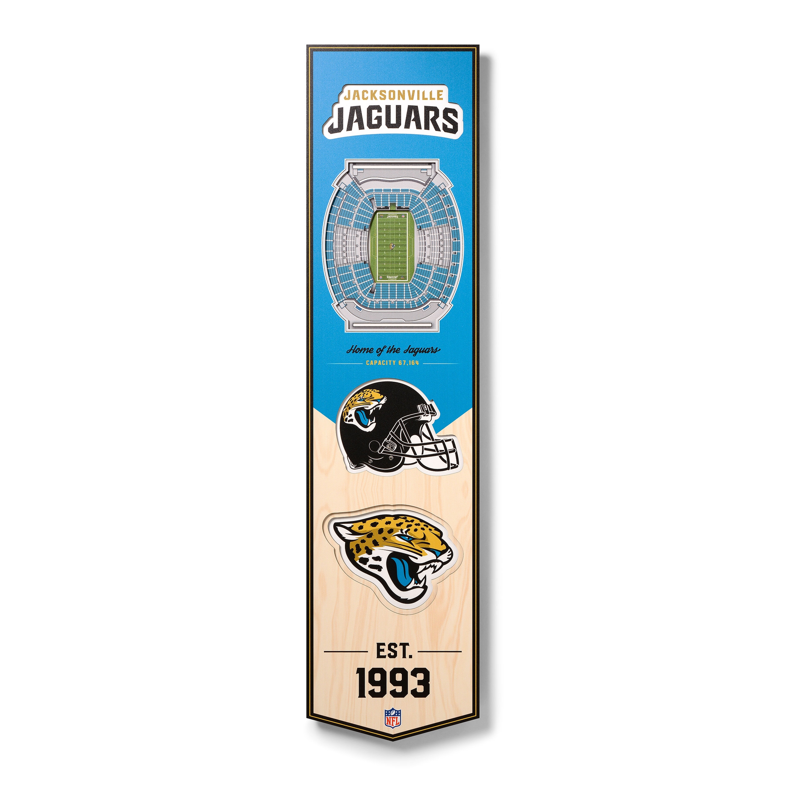 StadiumViews Jacksonville Jaguars Youthefan Team Colors Floater Frame 32-in  H x 8-in W Sports 3D Art in the Wall Art department at