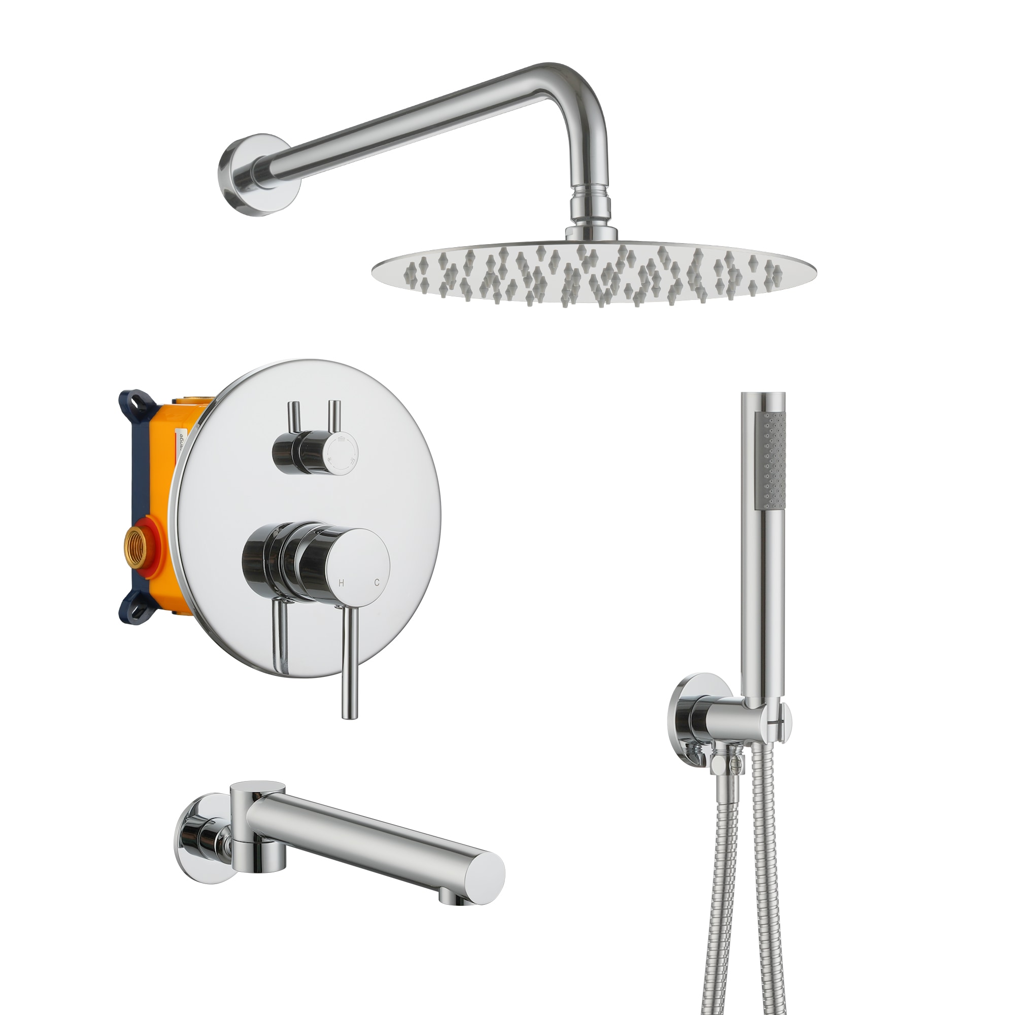 Clihome CHMS-16ORB-A3806 Chrome 9.84-Inches Dual Head Built-In Shower Faucet System with 3-way Diverter ( Pressure-balanced Valve Included )