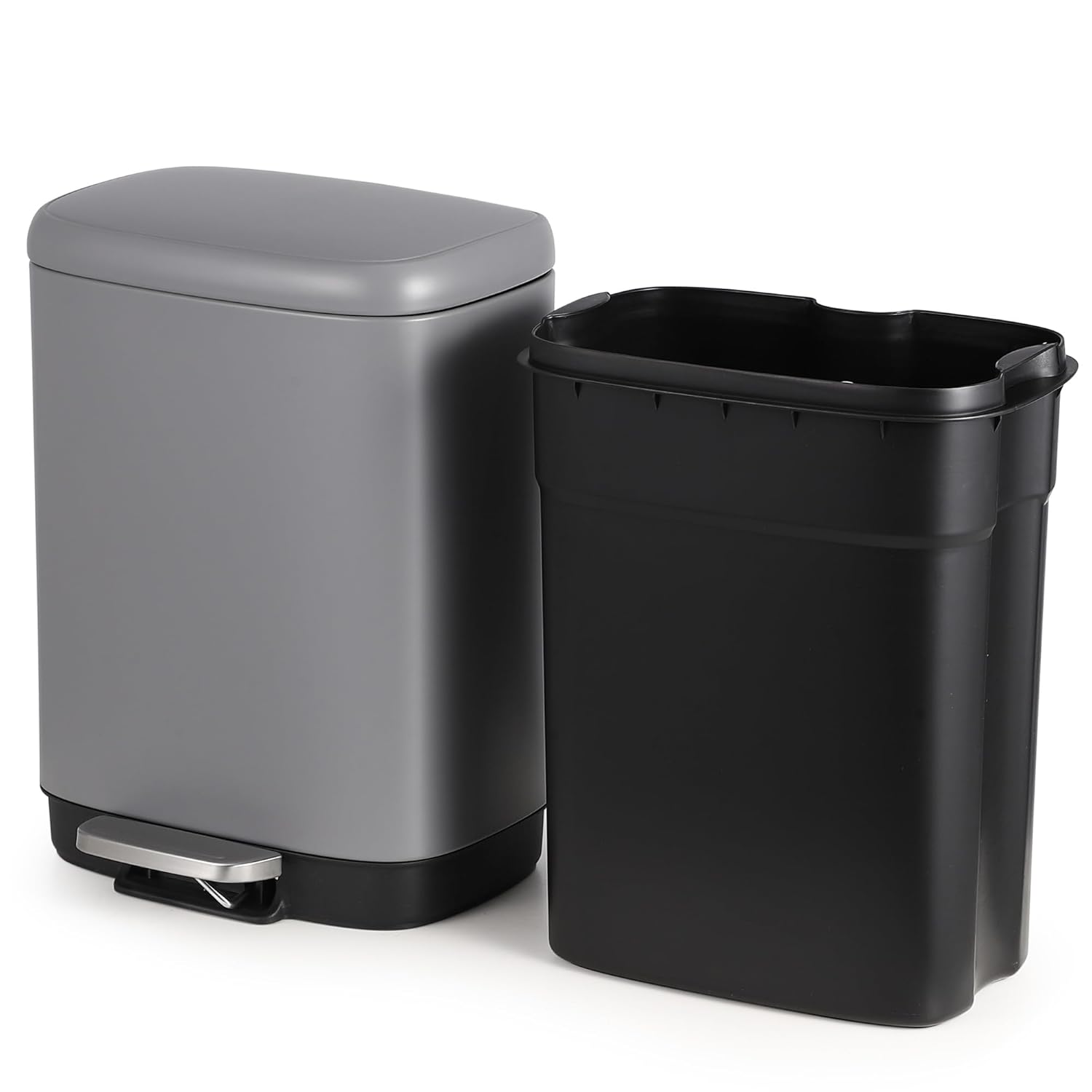 Qeetex DHZ-PHK-333SRRAN Smudge Resistant Rectangular Trash Can (Grey-T8-12L)