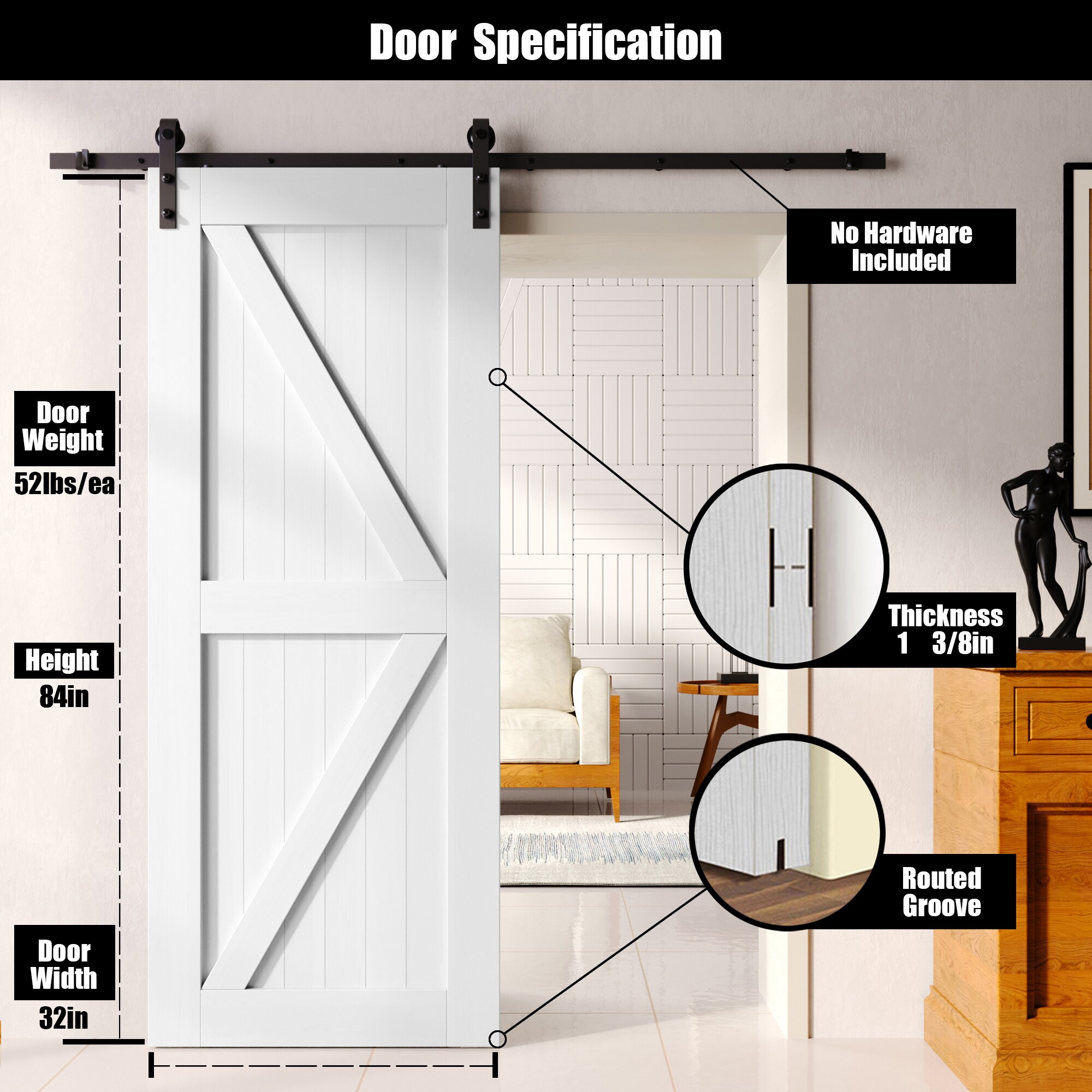 HOMACER 3284-K-WH Barn-Doors - View #2