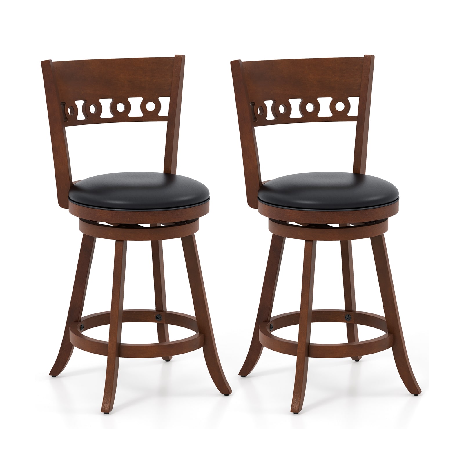 Slickblue - Set of 2 Brown and Black 24 H Counter Height Upholstered Round Seat Swivel Curved Bac...