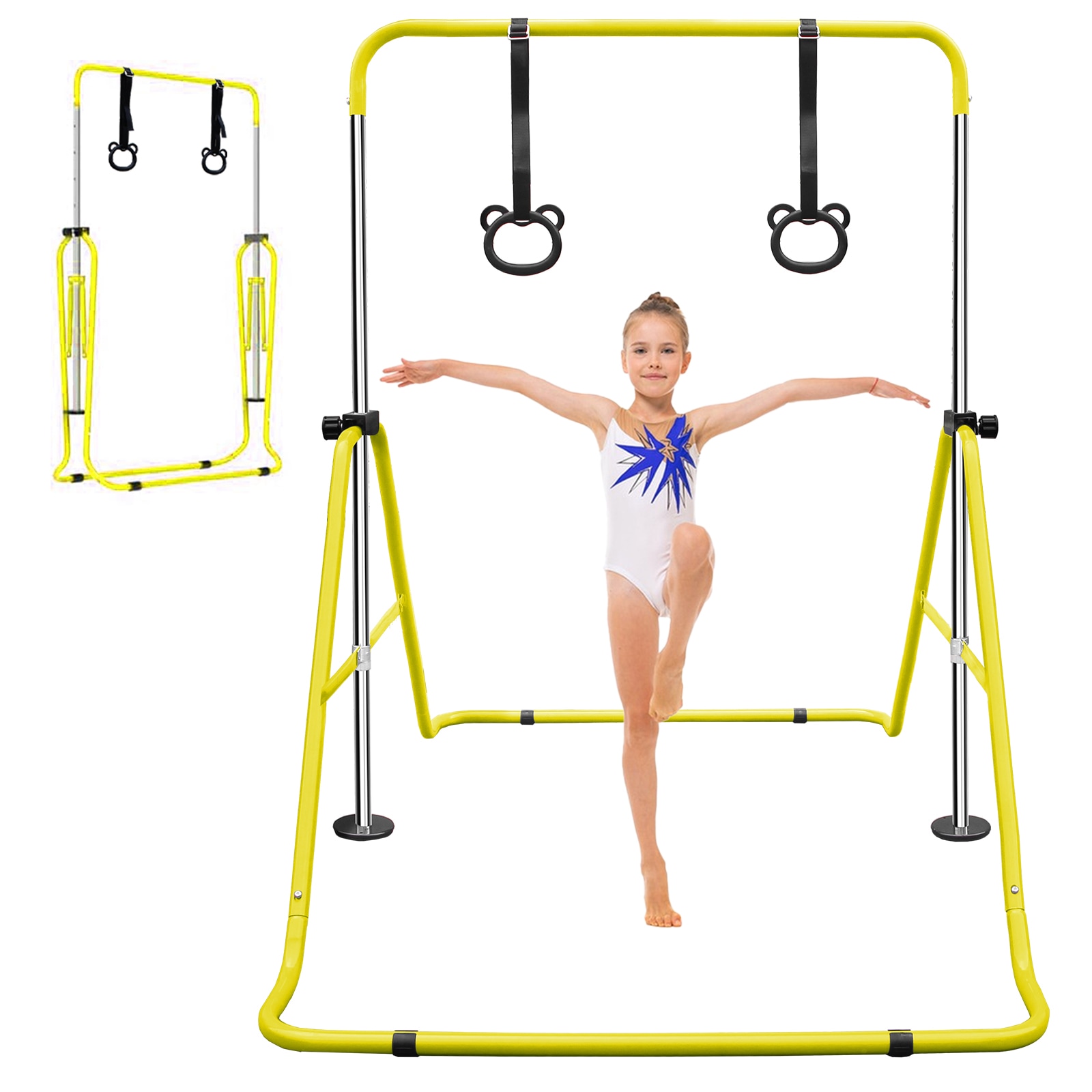 LOVMOR Yellow Multi-Functional Adjustable Height Childrens Horizontal Gymnastic Bar With Bear Rings #SF-Y-W1408P269742