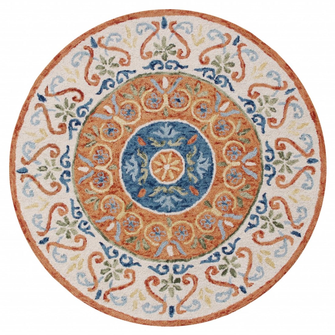 HomeRoots 4000396203 6 x 6 (ft) Tufted Wool Orange Yellow Blue Green Red Round Indoor Area rug