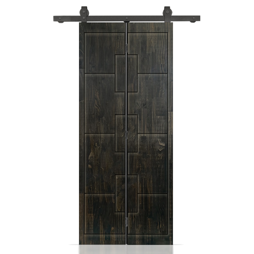 CALHOME 1100T+F216-80X38DT 38-in x 80-in Charcoal Black Stained Non-standard Pine Wood Hollow core Single bifold Barn Door (Hardware Included)