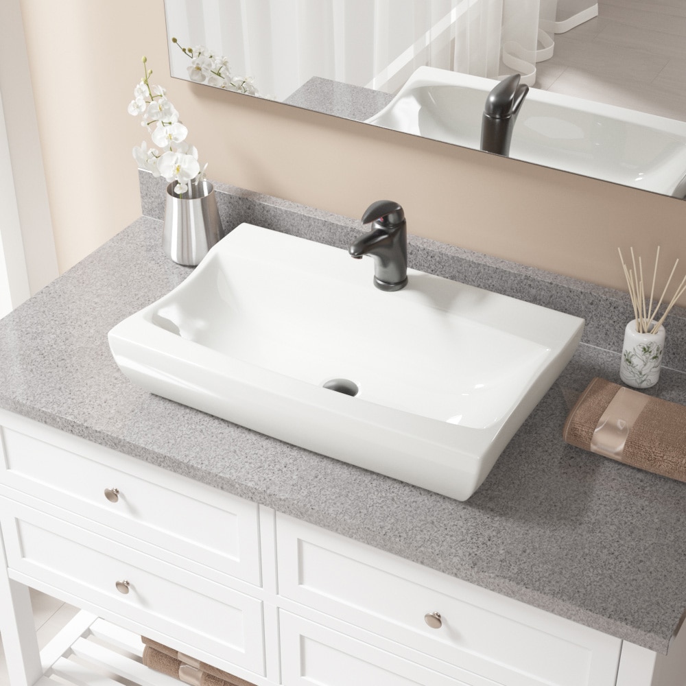 MR Direct V2302-B-722-ABR Porcelain Vessel Rectangular Traditional Bisque Bathroom Sink with Faucet Included with Drain Included ( 25.0-Inches x 16.13-Inches )