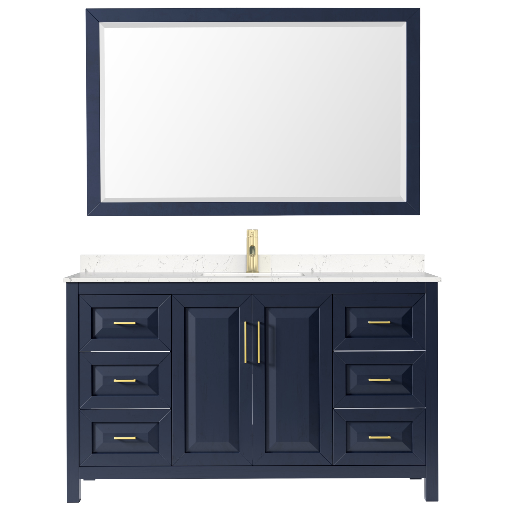Daria 60'' Dark Blue Single Bathroom Vanity with Carrara Marble Top