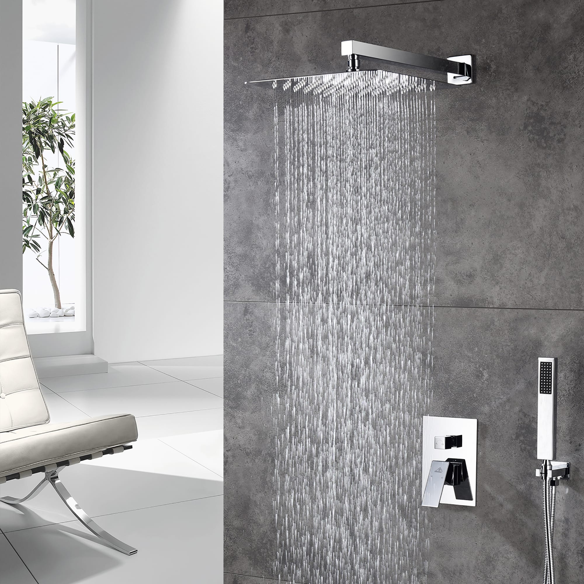 CASAINC Chrome 10-in Waterfall Built-In Shower Faucet System with 2-way ...