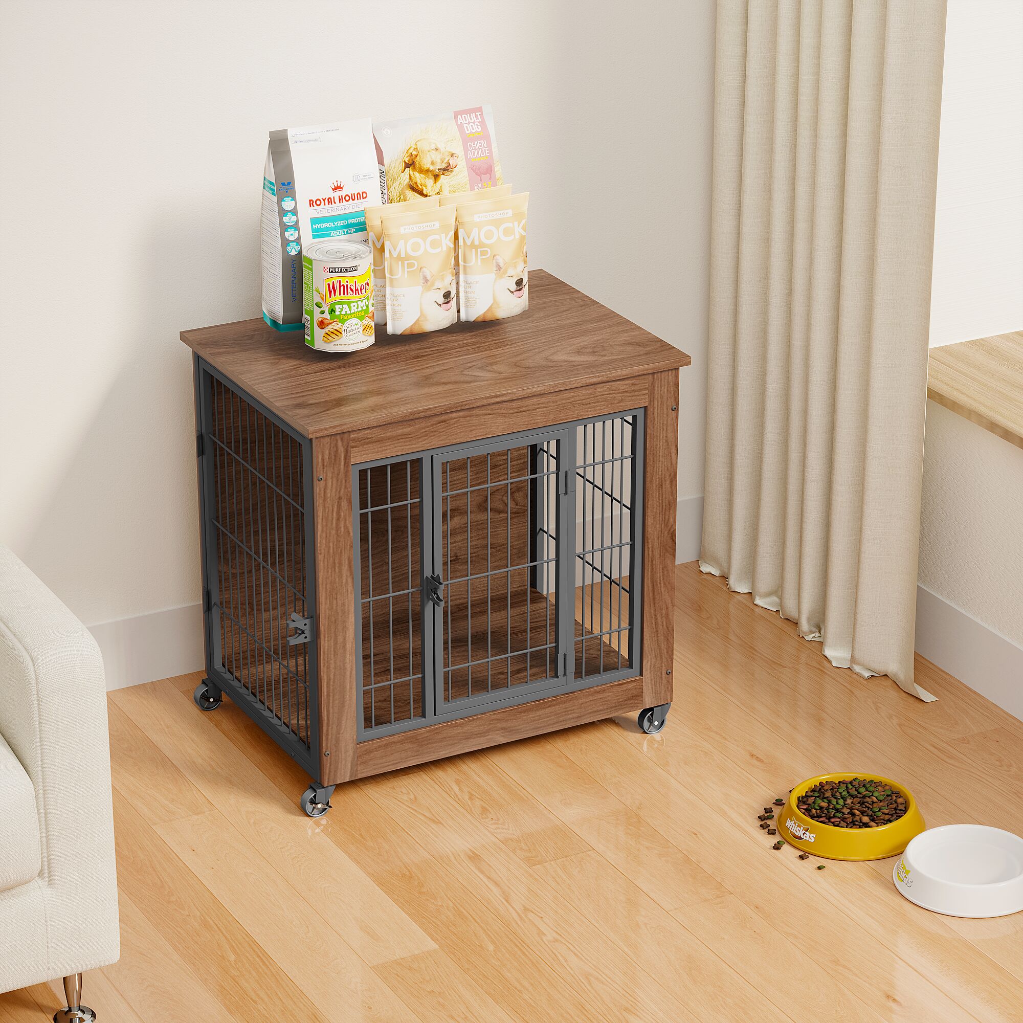 Huluwat - 27-1/5 Inches Dog Crate Furniture with Wheels for Small Dogs Heavy Duty Dog Kennel Indo...