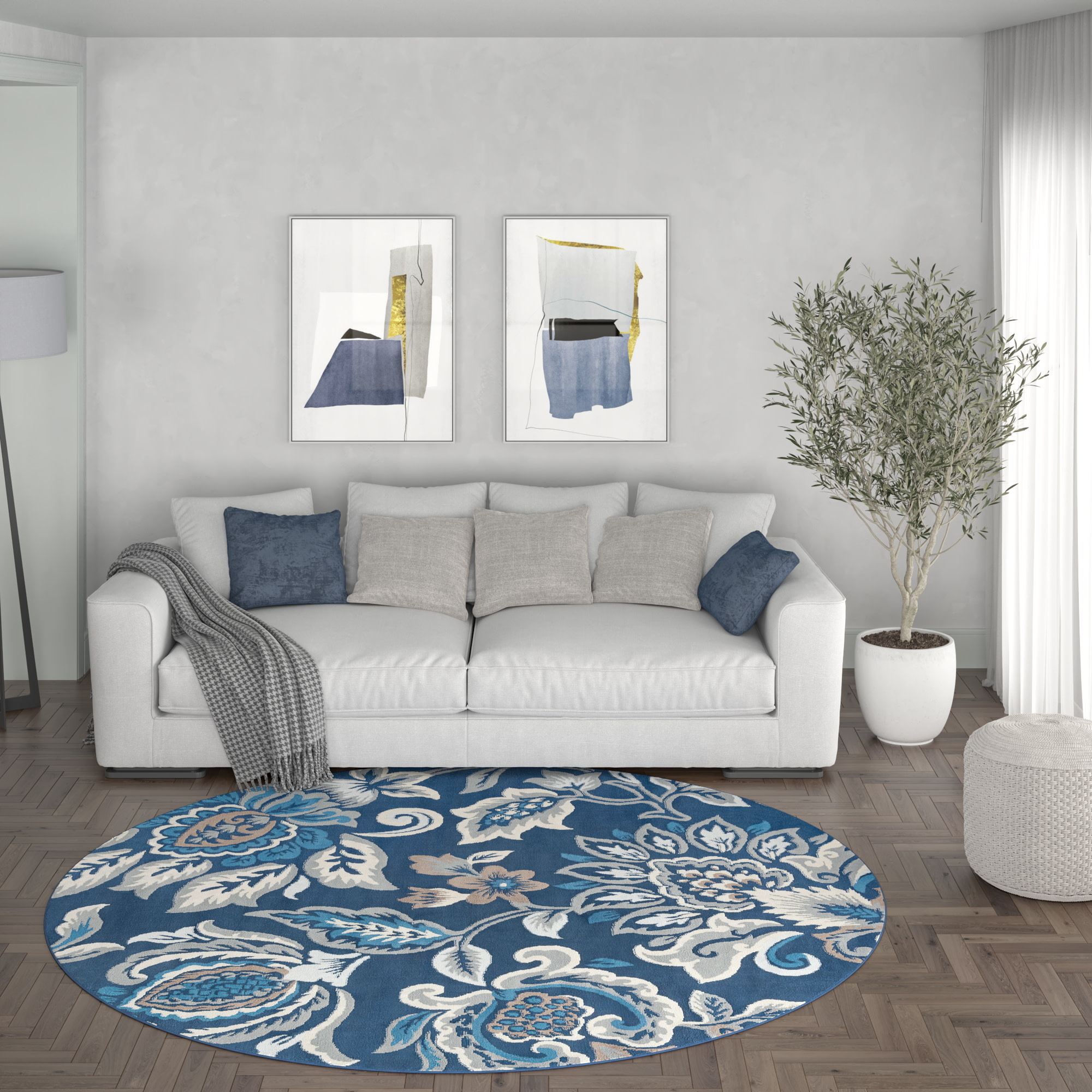 Tayse MDN4207 6RND Madison 6 x 6 (ft) Loomed Polypropylene Dark Blue Round Indoor Area rug