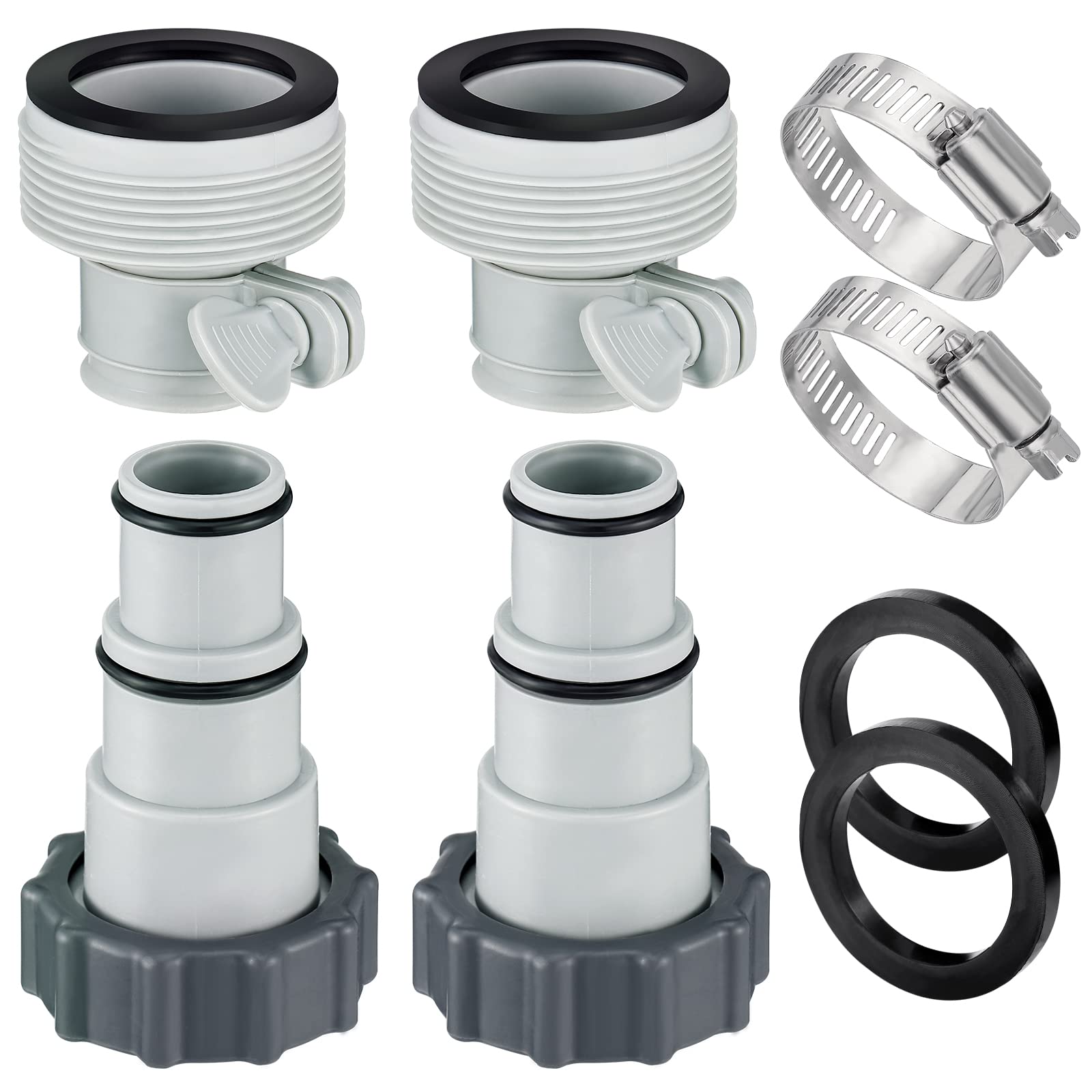 Ahfiwaso  Pool Hose Adapter Set Conversion Connector for One and One Half Inch and One Quarter Inch Hoses with Clamps and Gaskets Fits Intex
