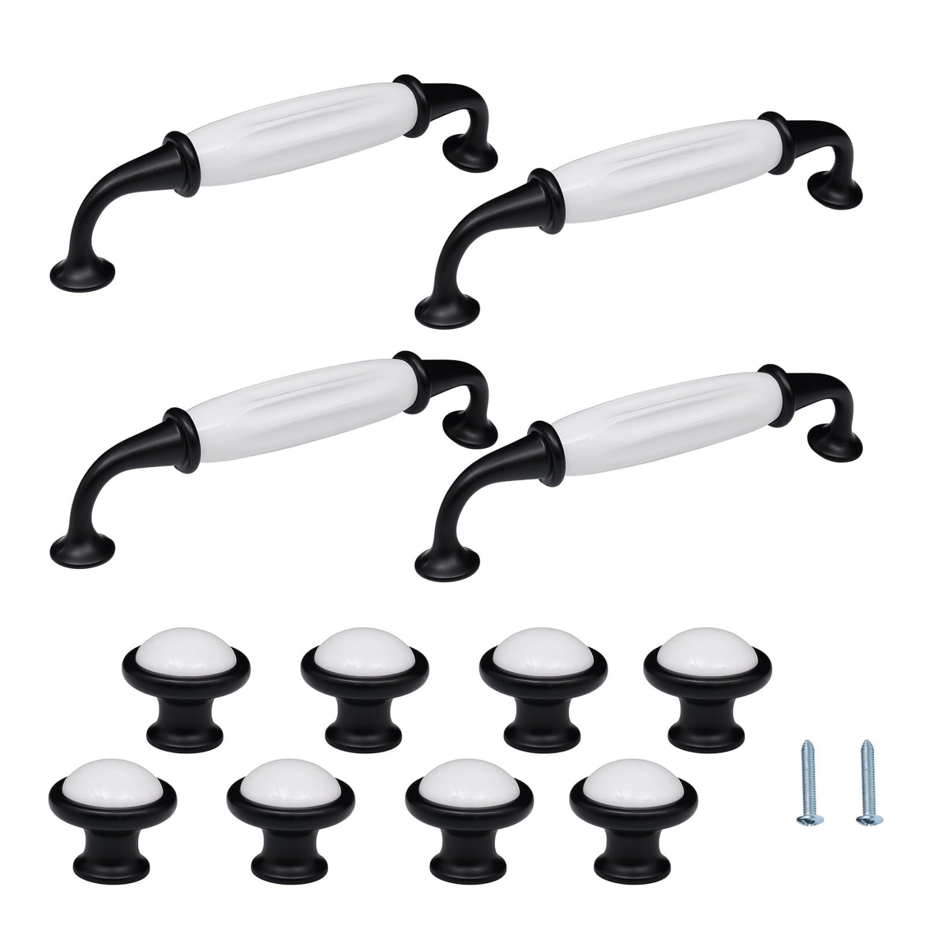 Numhew 5.7in L 12-Piece Black White Ceramic Cabinet Knob and Pull Set