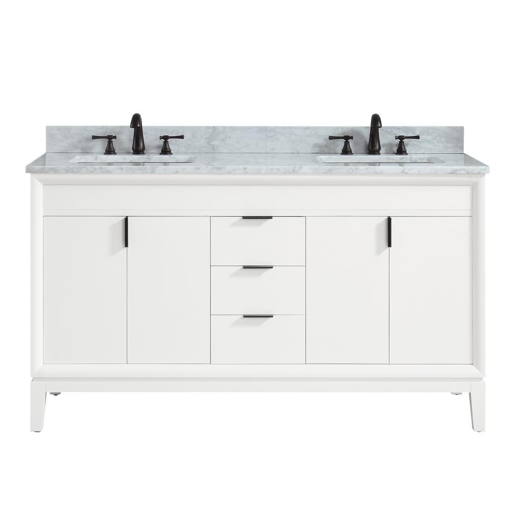 Avanity Emma 61-in White Undermount Double Sink Bathroom Vanity with Carrera  White Natural Marble Top in the Bathroom Vanities with Tops department at  