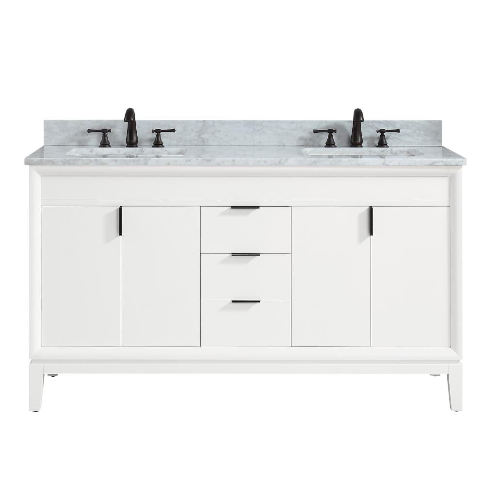 Avanity Emma 61-in White Undermount Double Sink Bathroom Vanity with ...