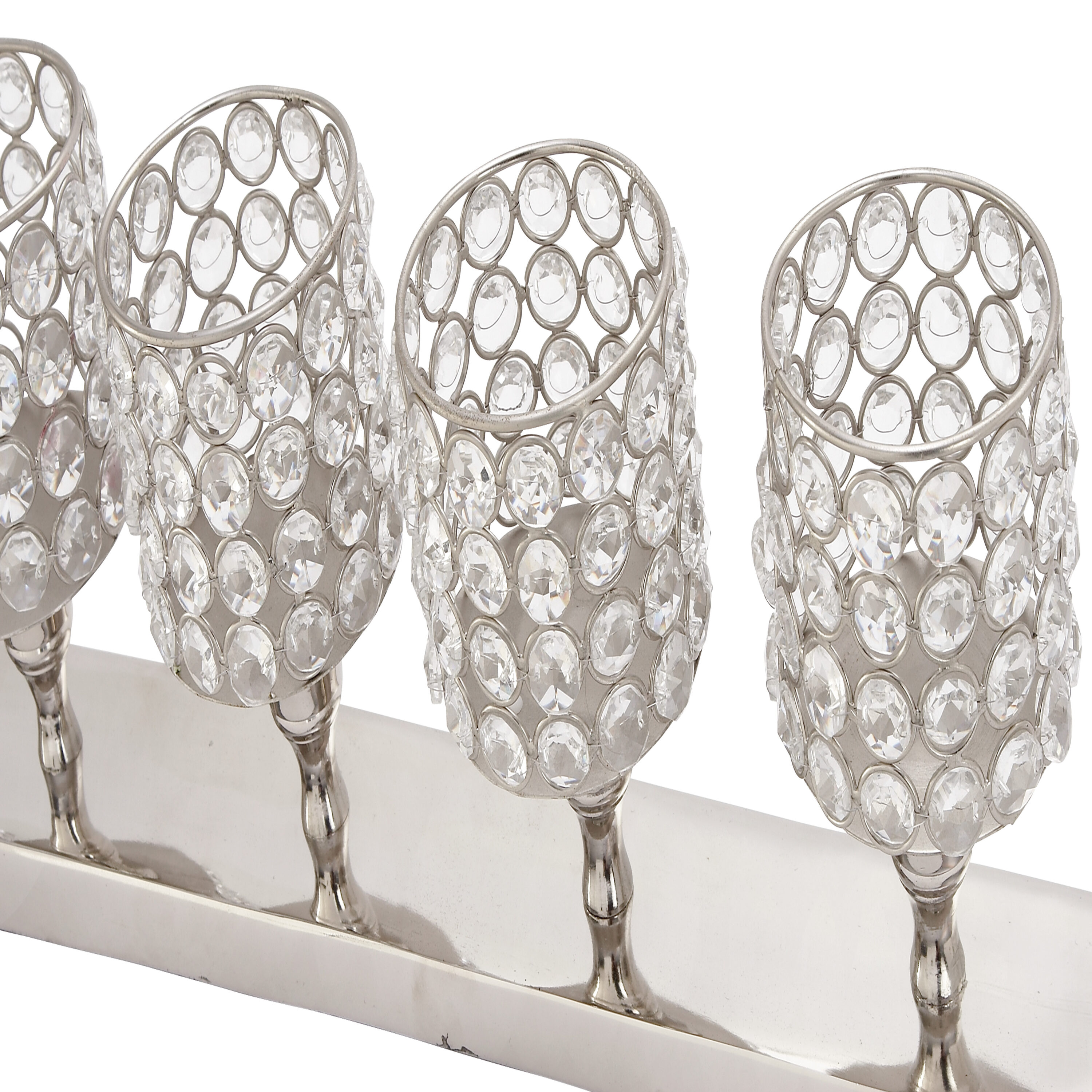 Elegant Silver Aluminum 21'' Hurricane Candelabra with Crystal Accents