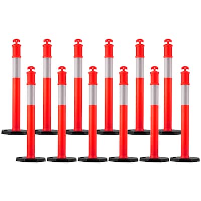 GIVIMO 12-Pack 48-in Traffic Delineator Posts Safety Cones with Weighted Octagonal Rubber Base and 360-Degree Reflective Strips for Construction Site Parking Lot in Red Finish