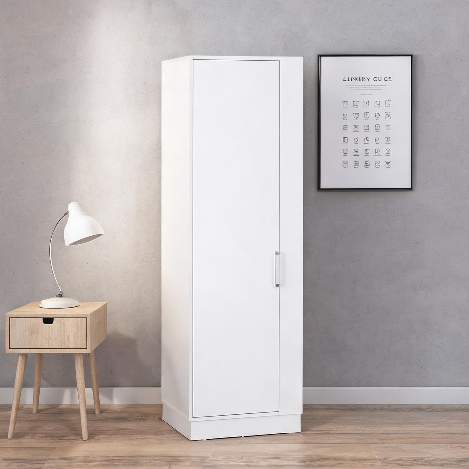Watnature - Cleaning Supply Storage Tall Cabinet MDF White-Toned 2-Door 6-Shelf Slim Unit for Nar...