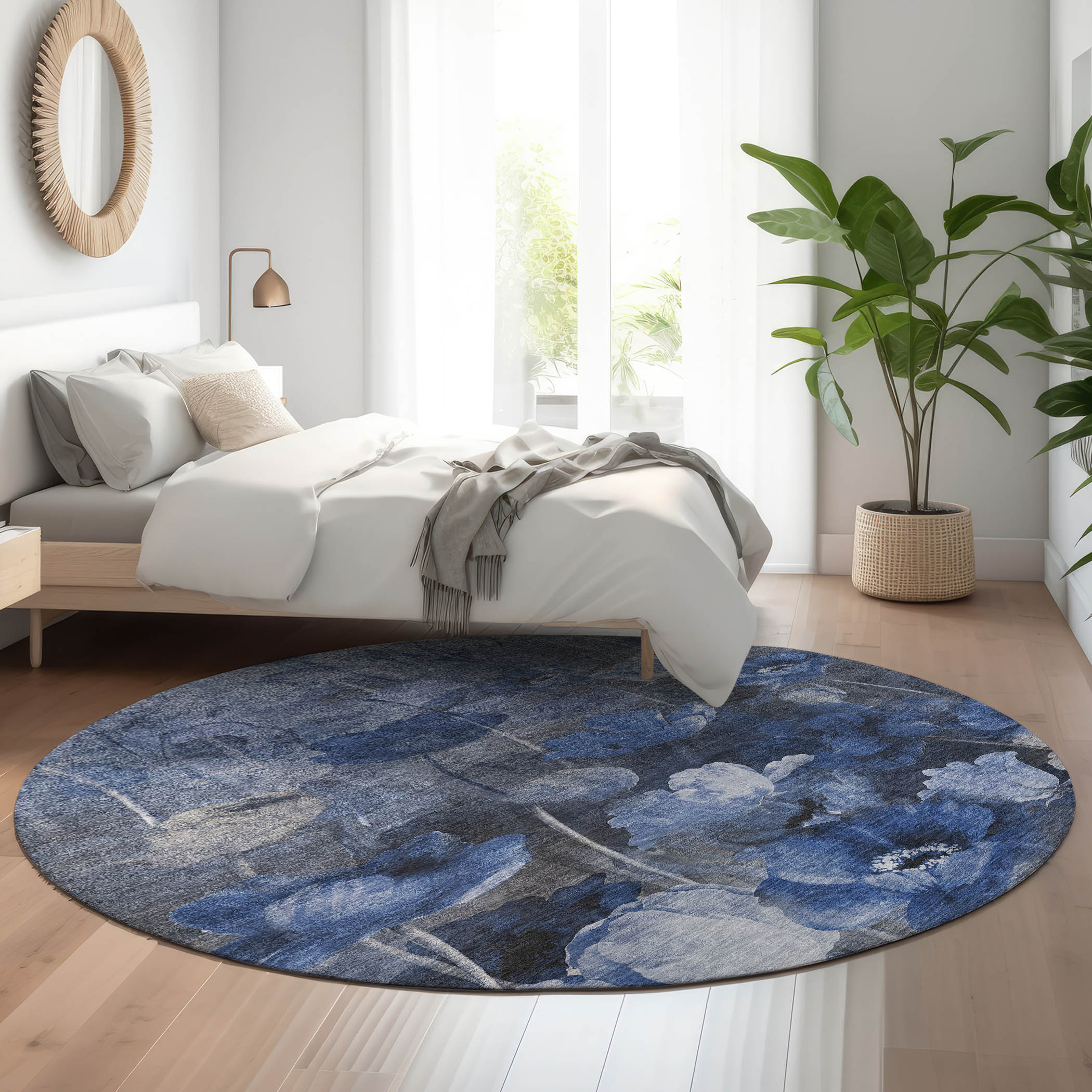 Addison Rugs AMF613BU8RO Mayfield AMF613BU 8 x 8 (ft) Loomed Polyester Blue Round Indoor Geometric Machine washable Area rug