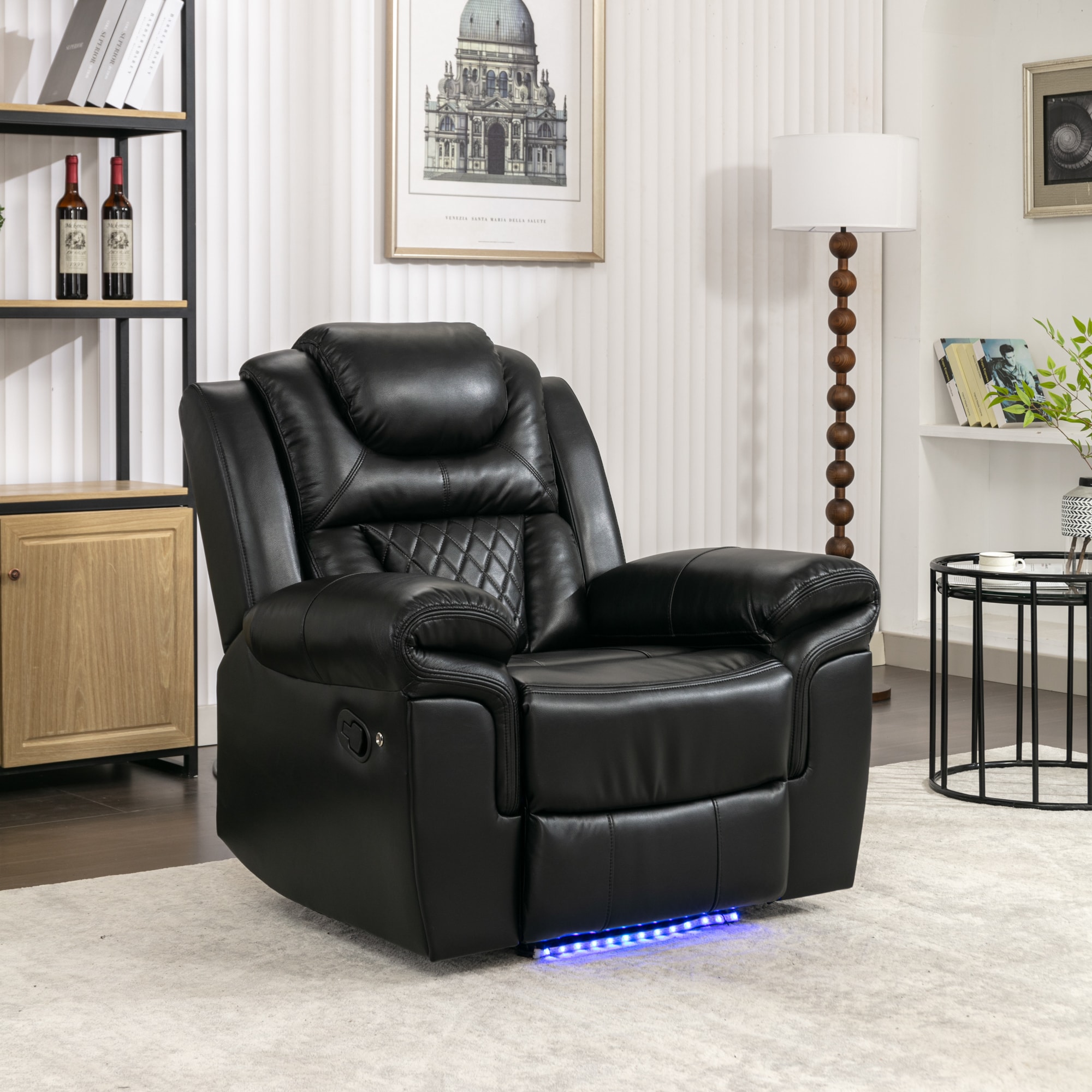 ModernLuxe WF310725AAB Home Theater Seating Manual Recliner Chair with LED Light Strip for Living RoomBedroom Black